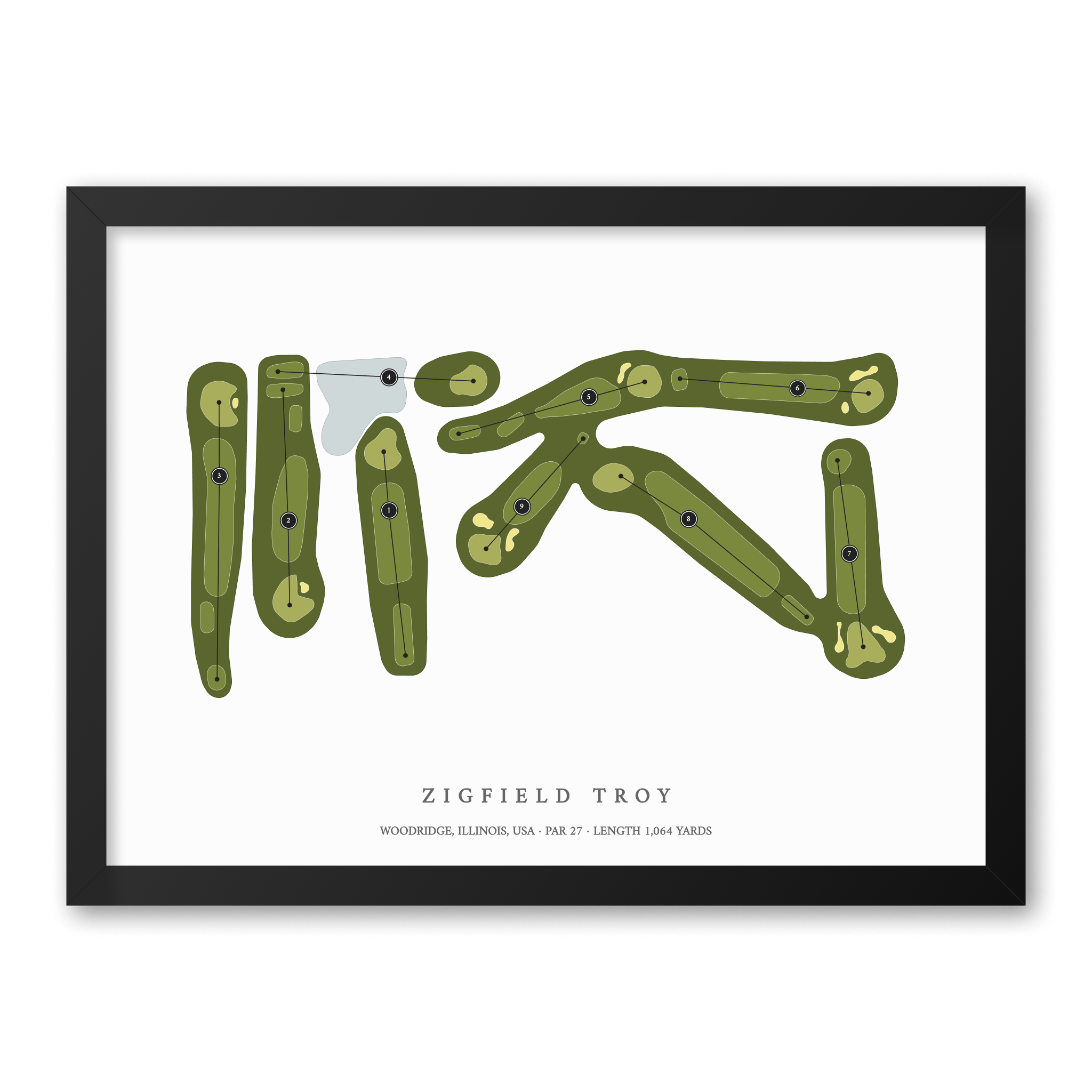 Zigfield Troy | Golf Course Map | Black Frame