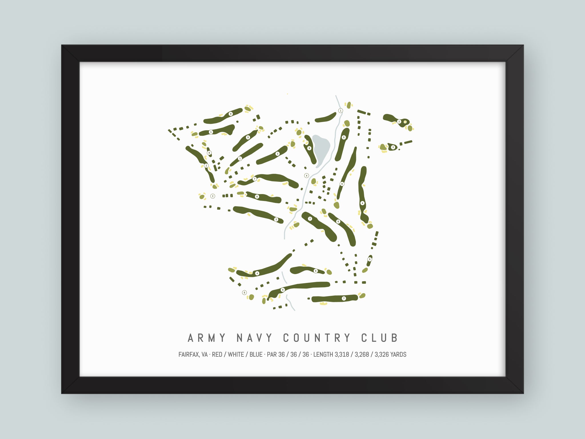 Army-Navy-Country-Club-Fairfax-VA--Black-Frame-24x18-With-Hole-Numbers