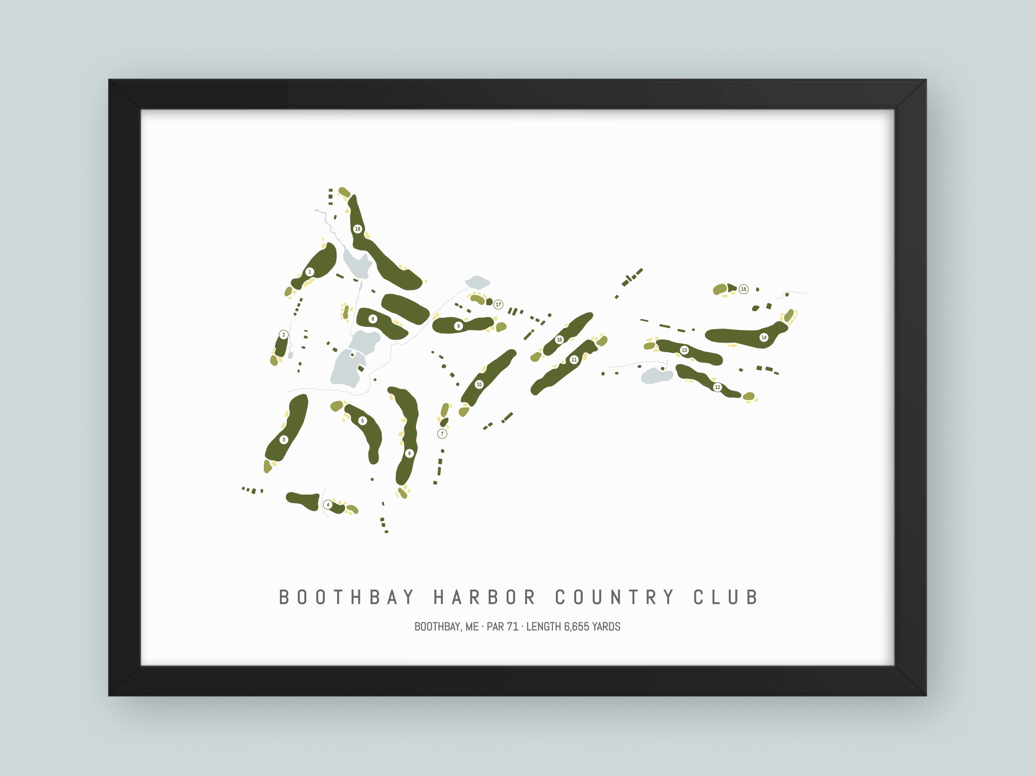 Boothbay-Harbor-Country-Club-ME--Black-Frame-24x18-With-Hole-Numbers