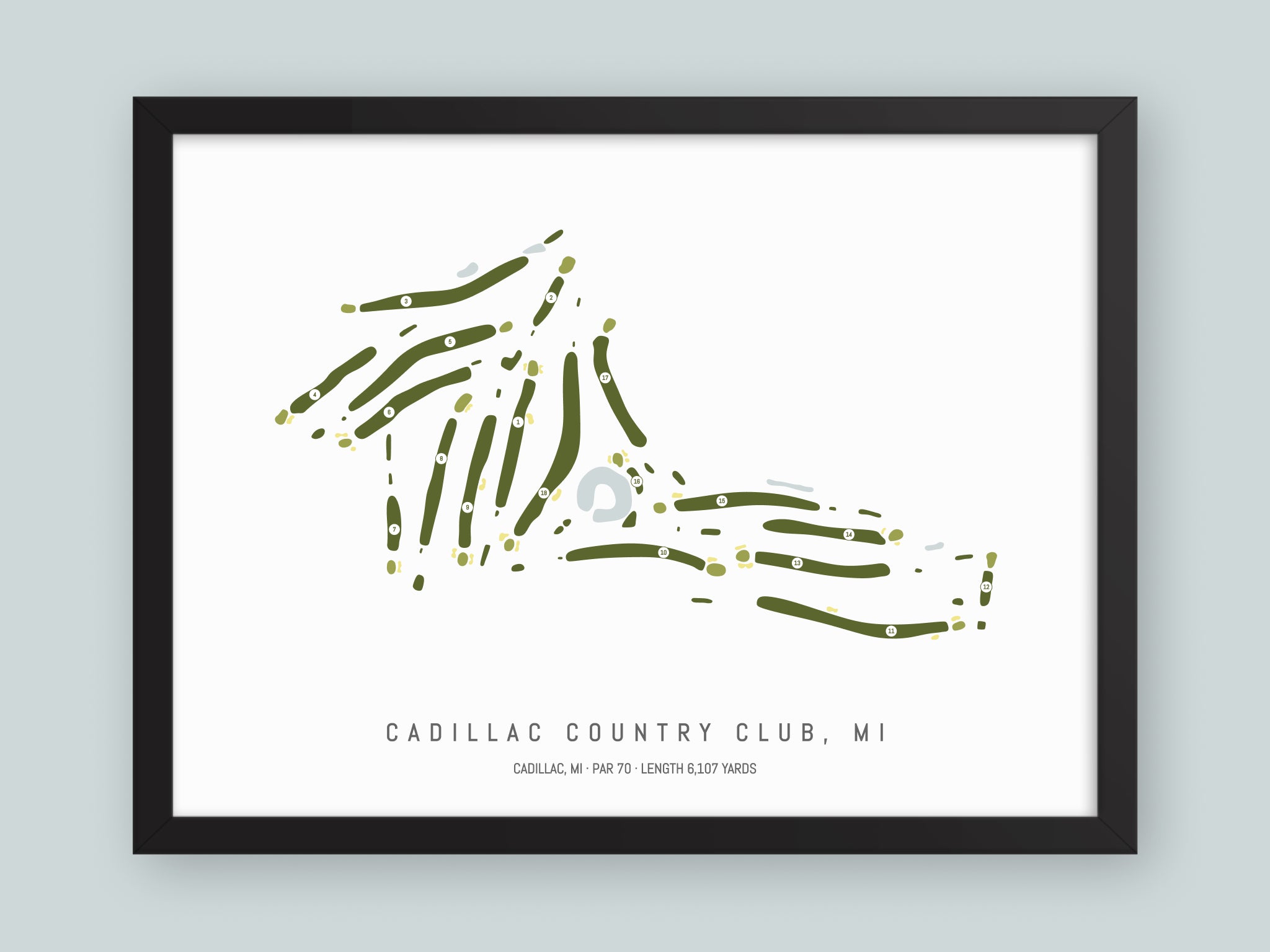 Cadillac-Country-Club-MI--Black-Frame-24x18-With-Hole-Numbers