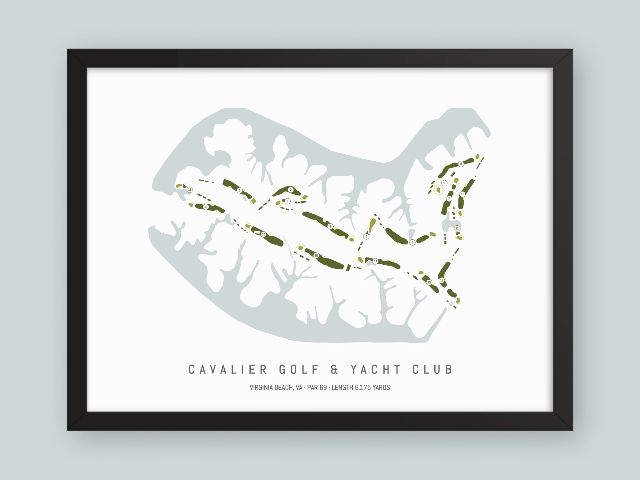 Cavalier-Golf-And-Yacht-Club-VA--Black-Frame-24x18-With-Hole-Numbers