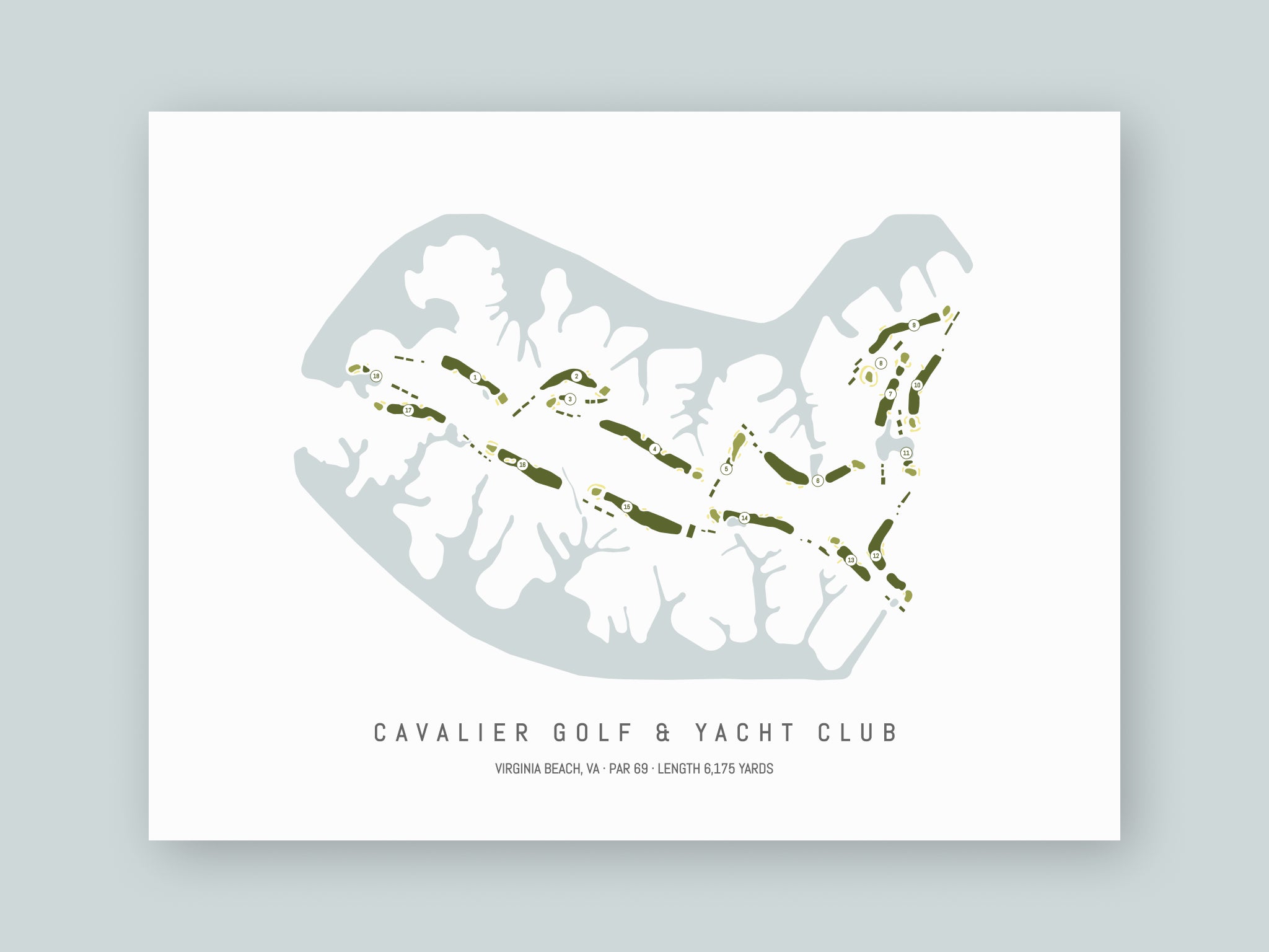 Cavalier-Golf-And-Yacht-Club-VA--Unframed-24x18-With-Hole-Numbers