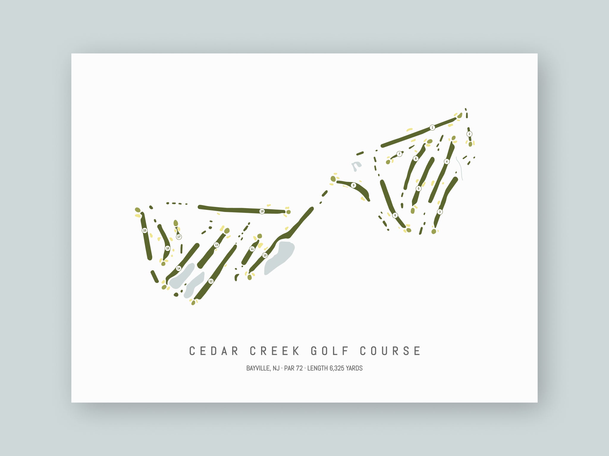 Cedar-Creek-Golf-Course-NJ--Unframed-24x18-With-Hole-Numbers