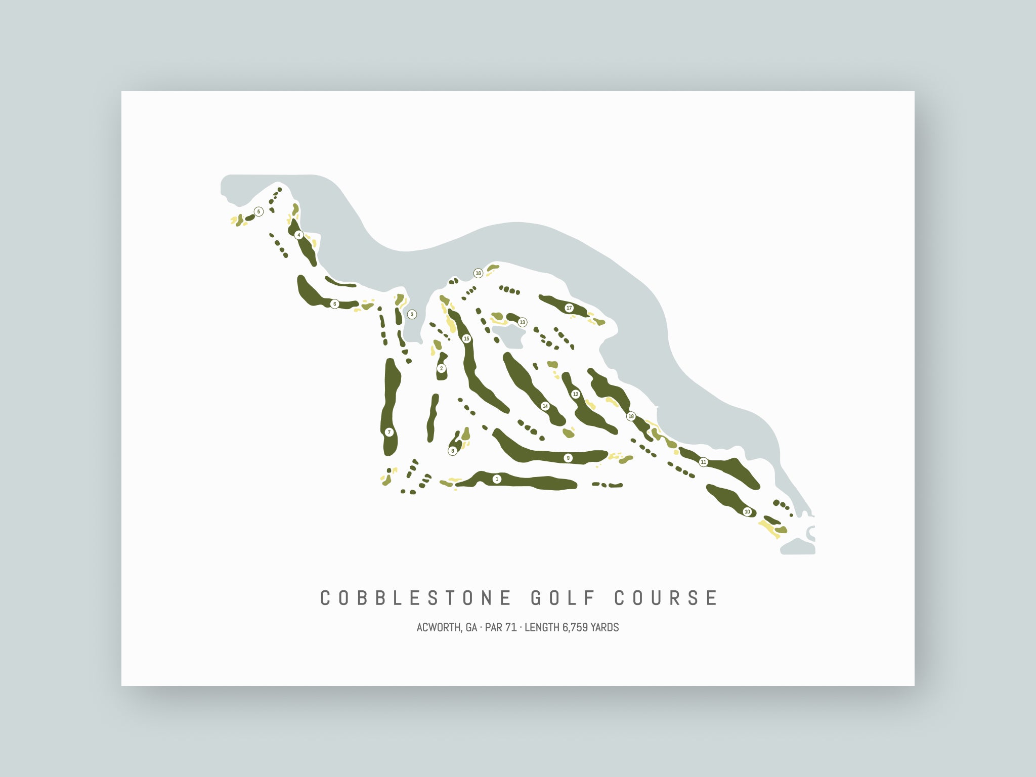 Cobblestone-Golf-Course-GA--Unframed-24x18-With-Hole-Numbers