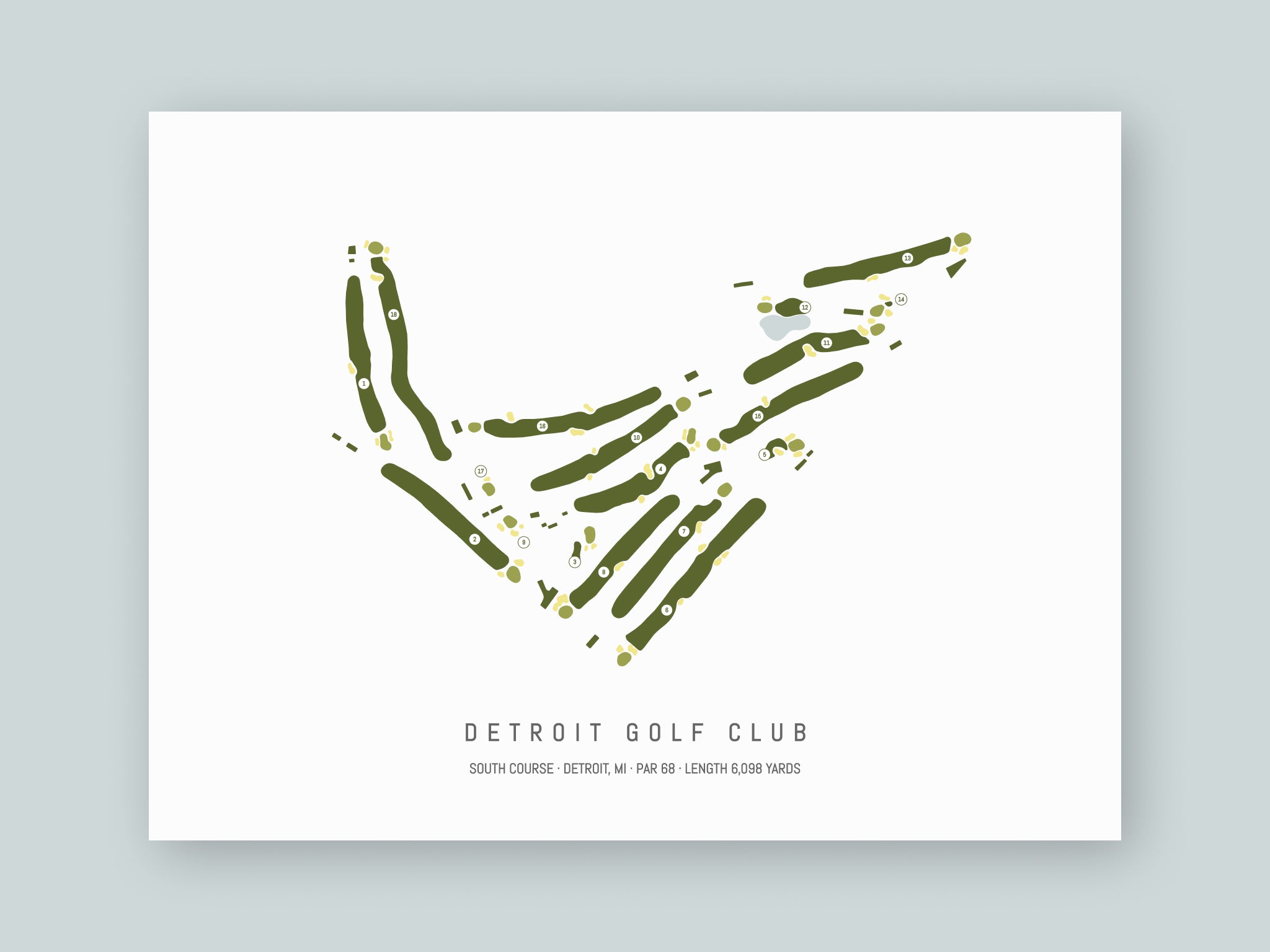 Detroit-Golf-Club-South-Course-MI--Unframed-24x18-With-Hole-Numbers