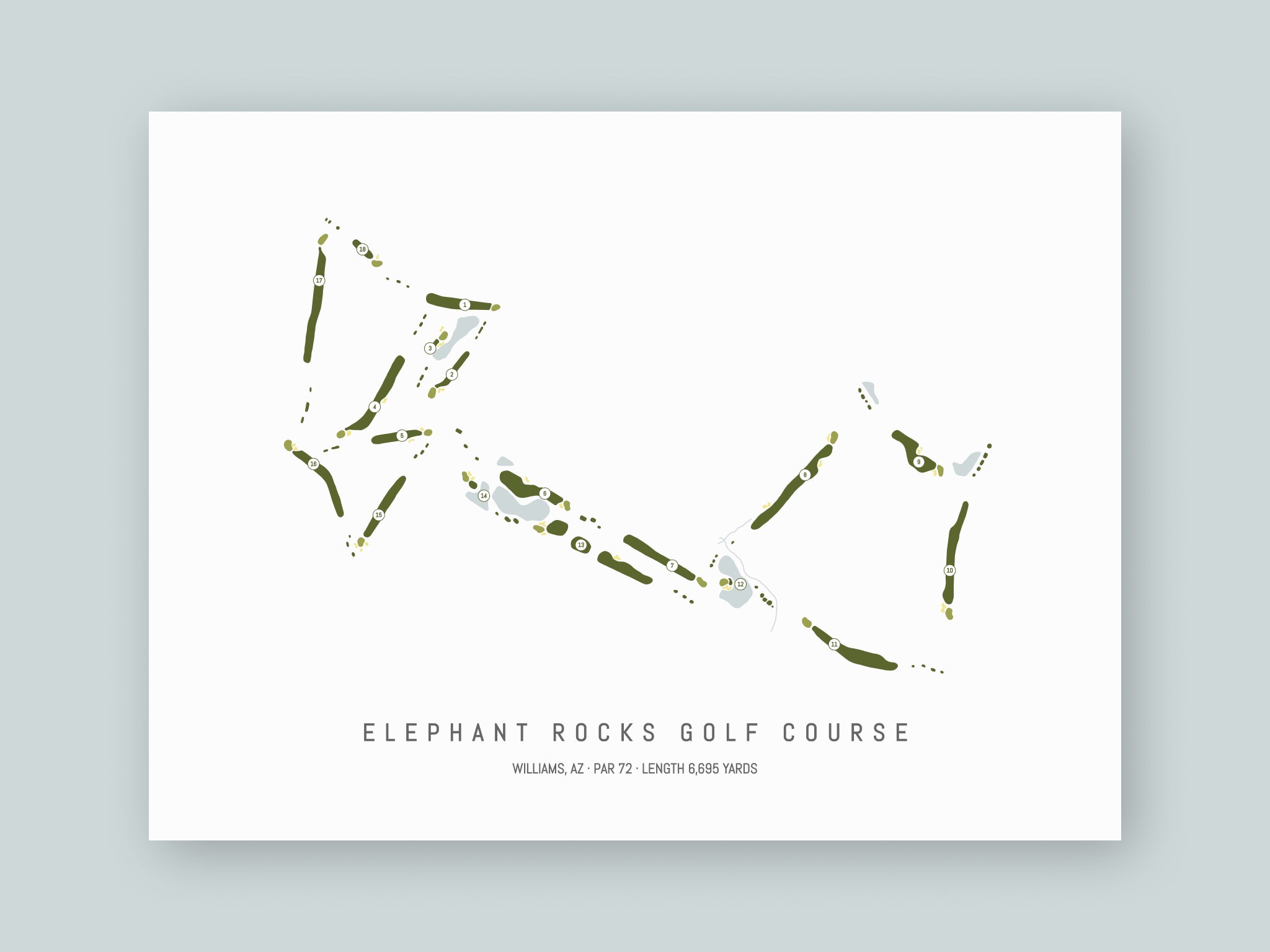 Elephant-Rocks-Golf-Course-AZ--Unframed-24x18-With-Hole-Numbers