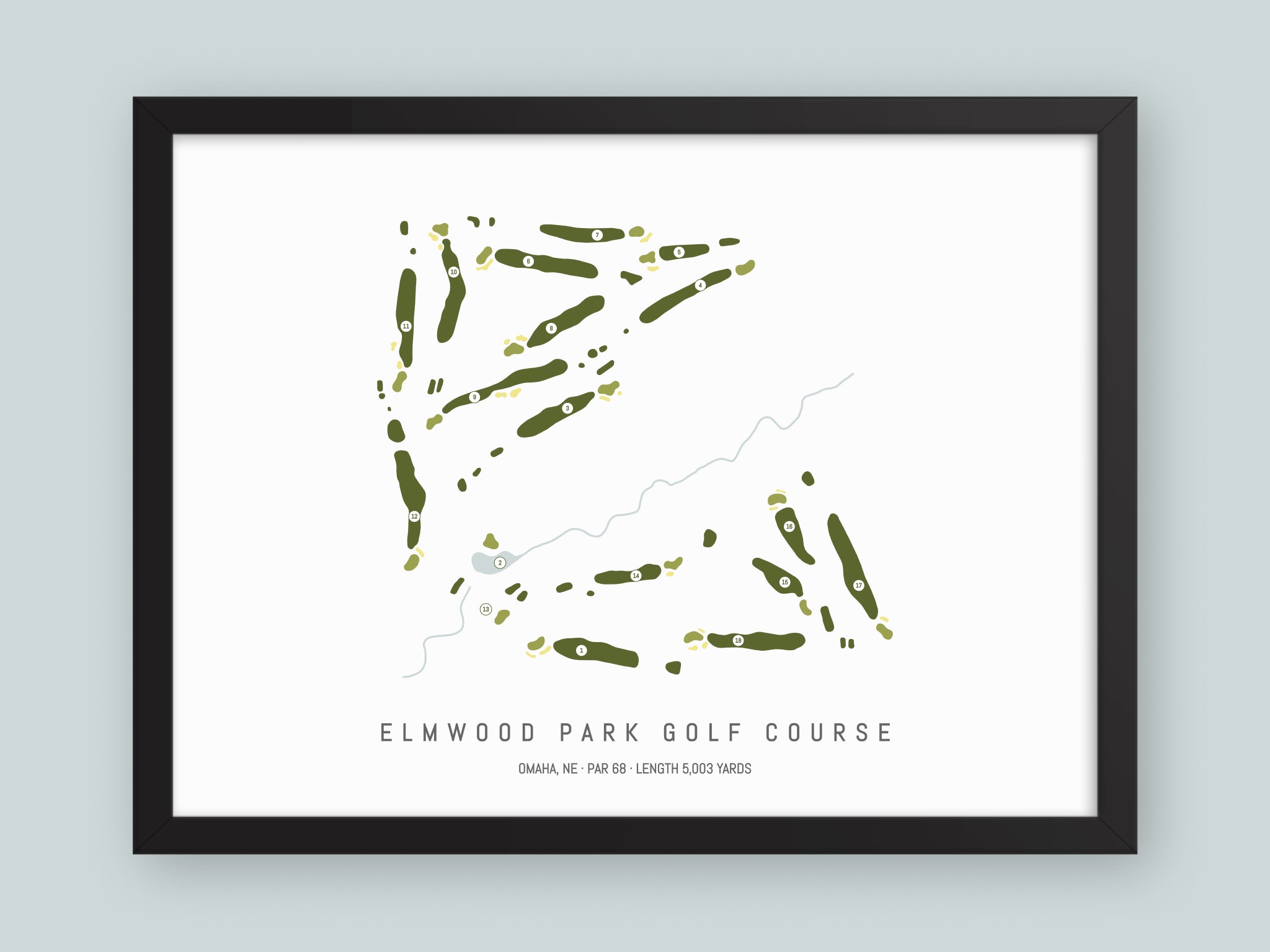 Elmwood-Park-Golf-Course-NE--Black-Frame-24x18-With-Hole-Numbers