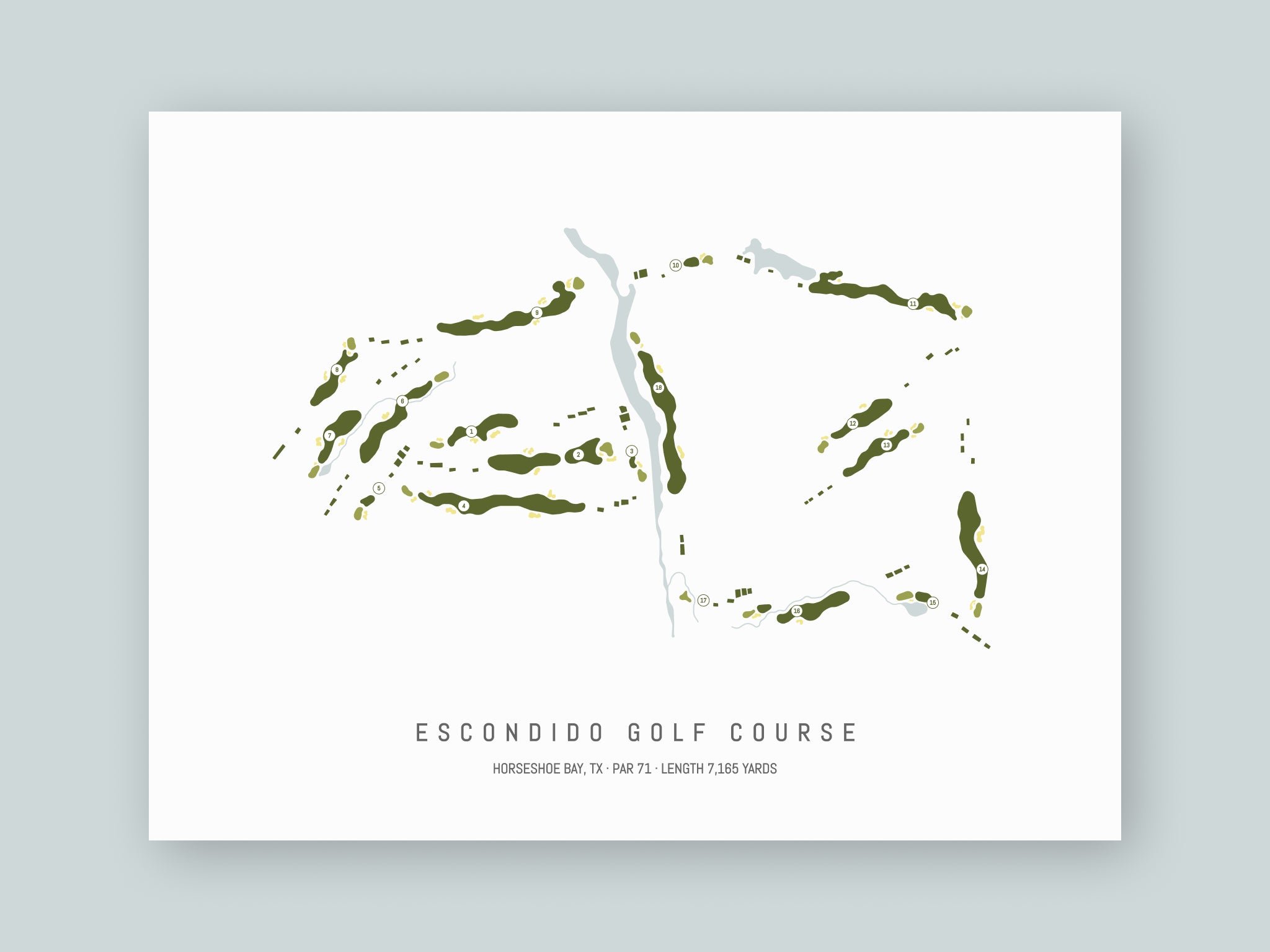 Escondido-Golf-Course-TX--Unframed-24x18-With-Hole-Numbers
