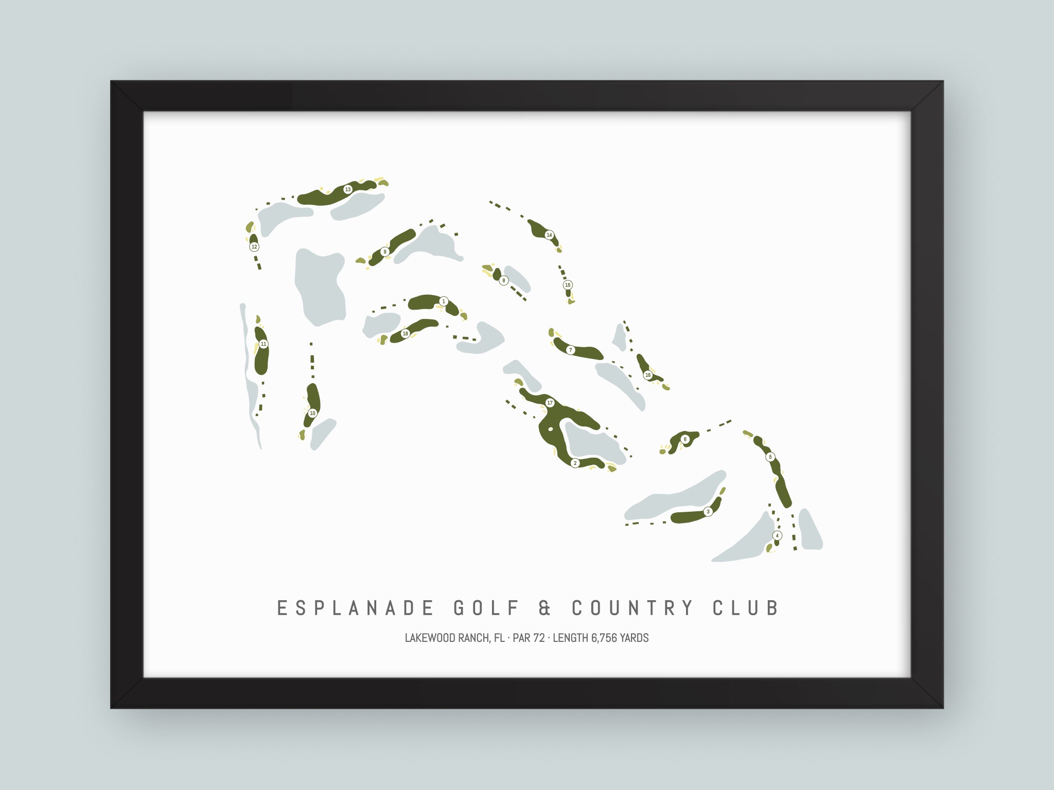 Esplanade-Golf-And-Country-Club-FL--Black-Frame-24x18-With-Hole-Numbers