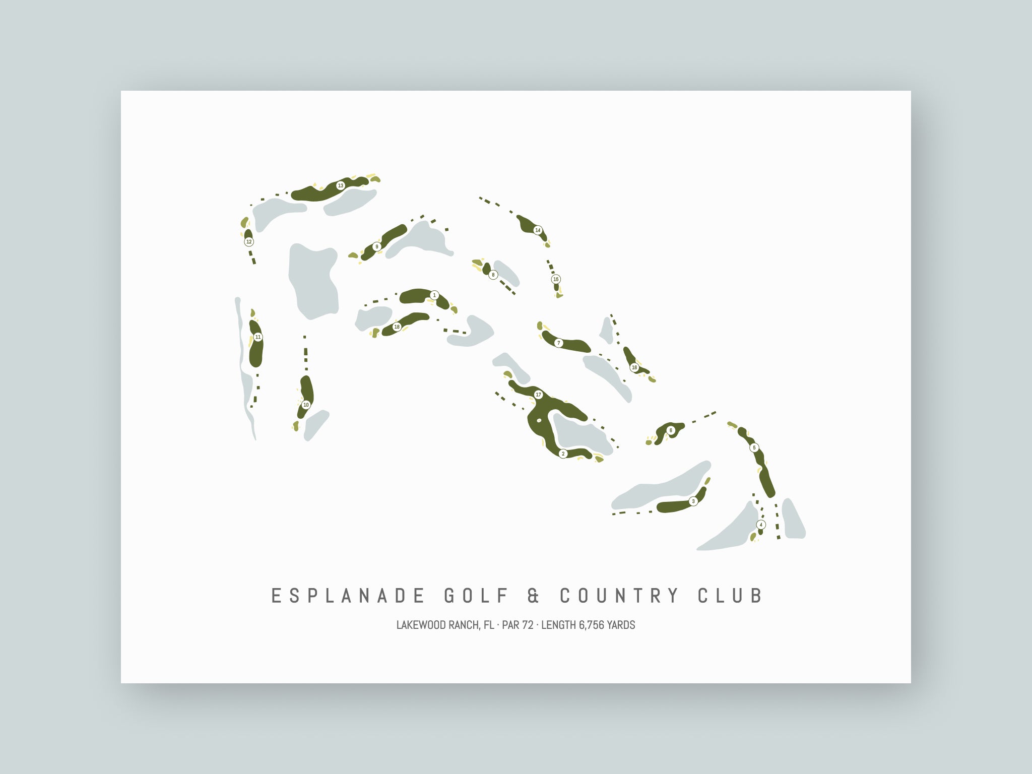 Esplanade-Golf-And-Country-Club-FL--Unframed-24x18-With-Hole-Numbers