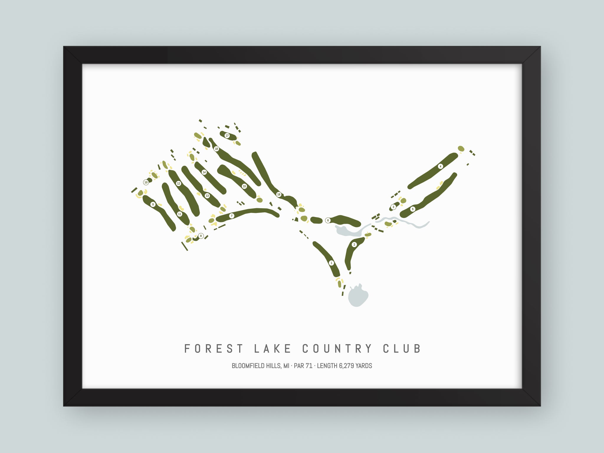 Forest-Lake-Country-Club-MI--Black-Frame-24x18-With-Hole-Numbers