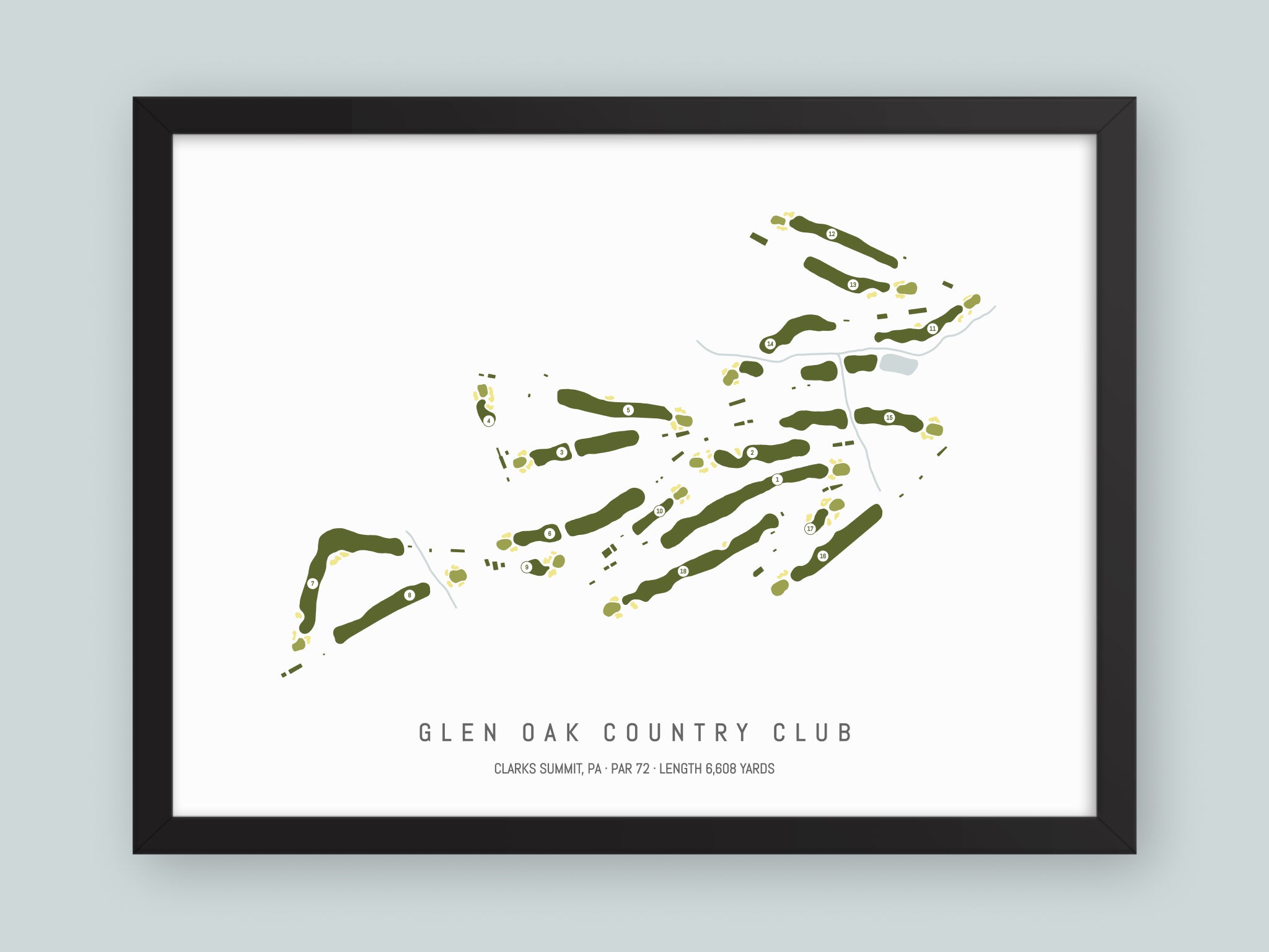 Glen-Oak-Country-Club-PA--Black-Frame-24x18-With-Hole-Numbers