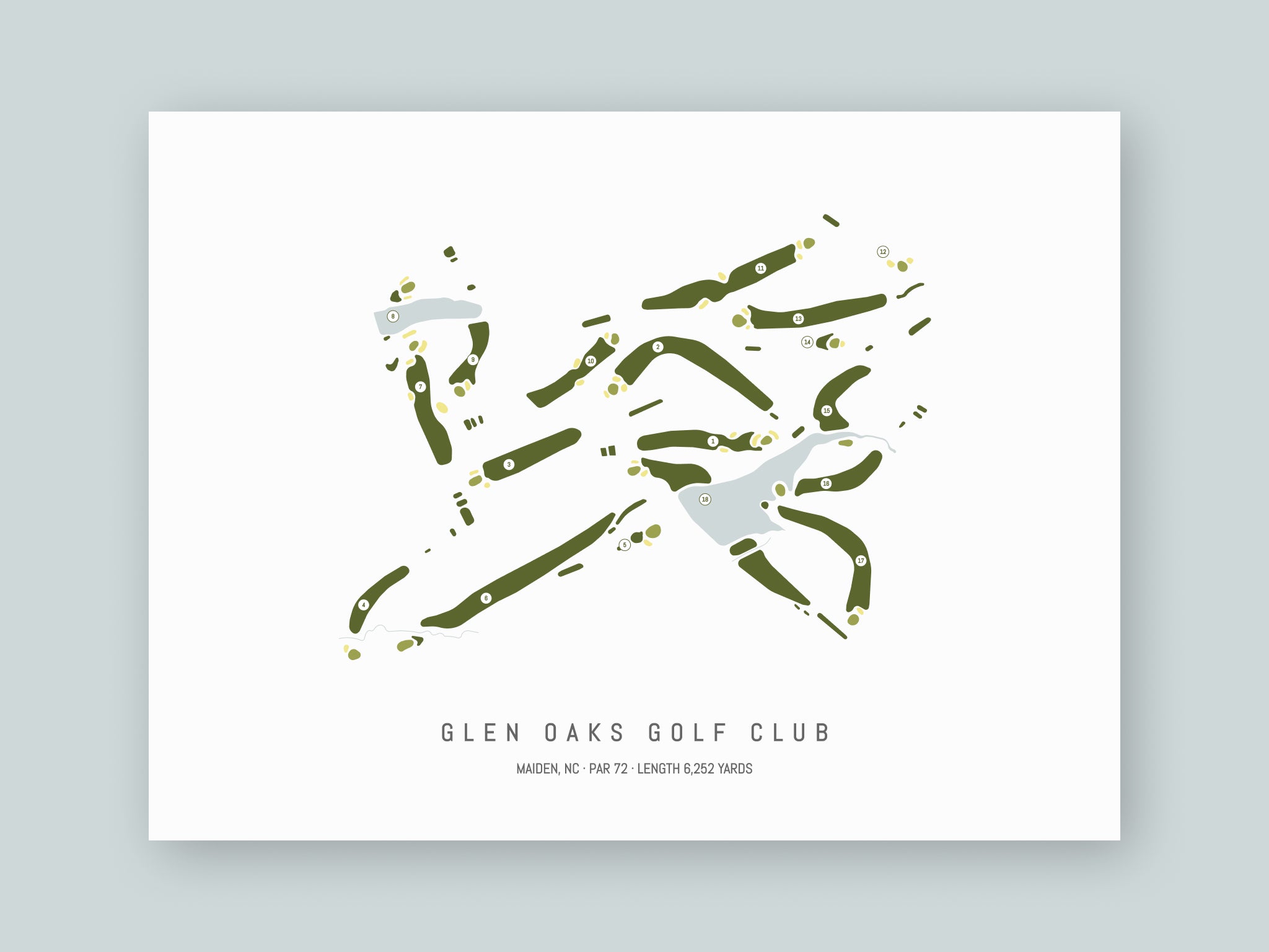 Glen-Oaks-Golf-Club-NC--Unframed-24x18-With-Hole-Numbers