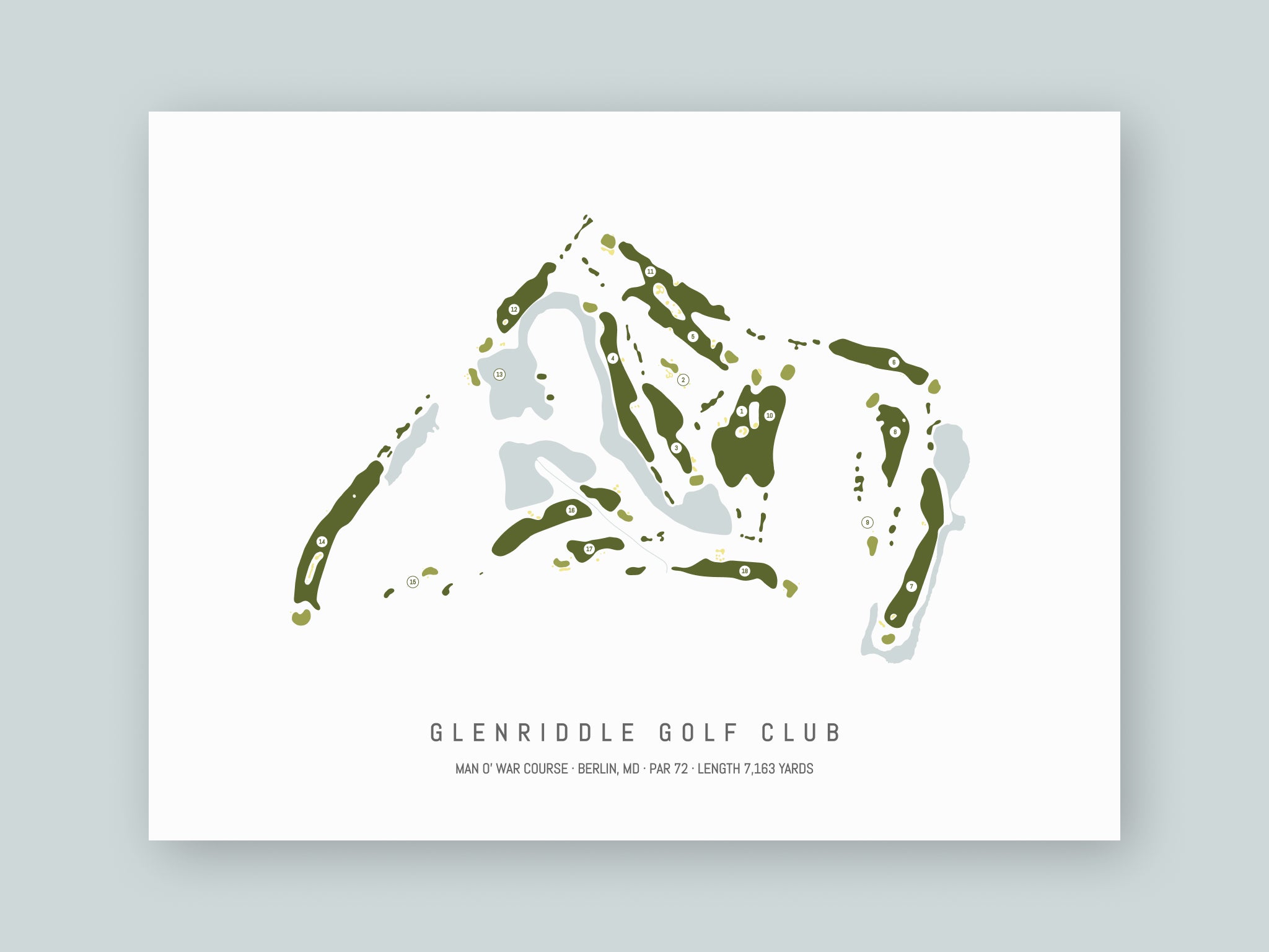 GlenRiddle-Golf-Club-Man-O-War-Course-MD--Unframed-24x18-With-Hole-Numbers