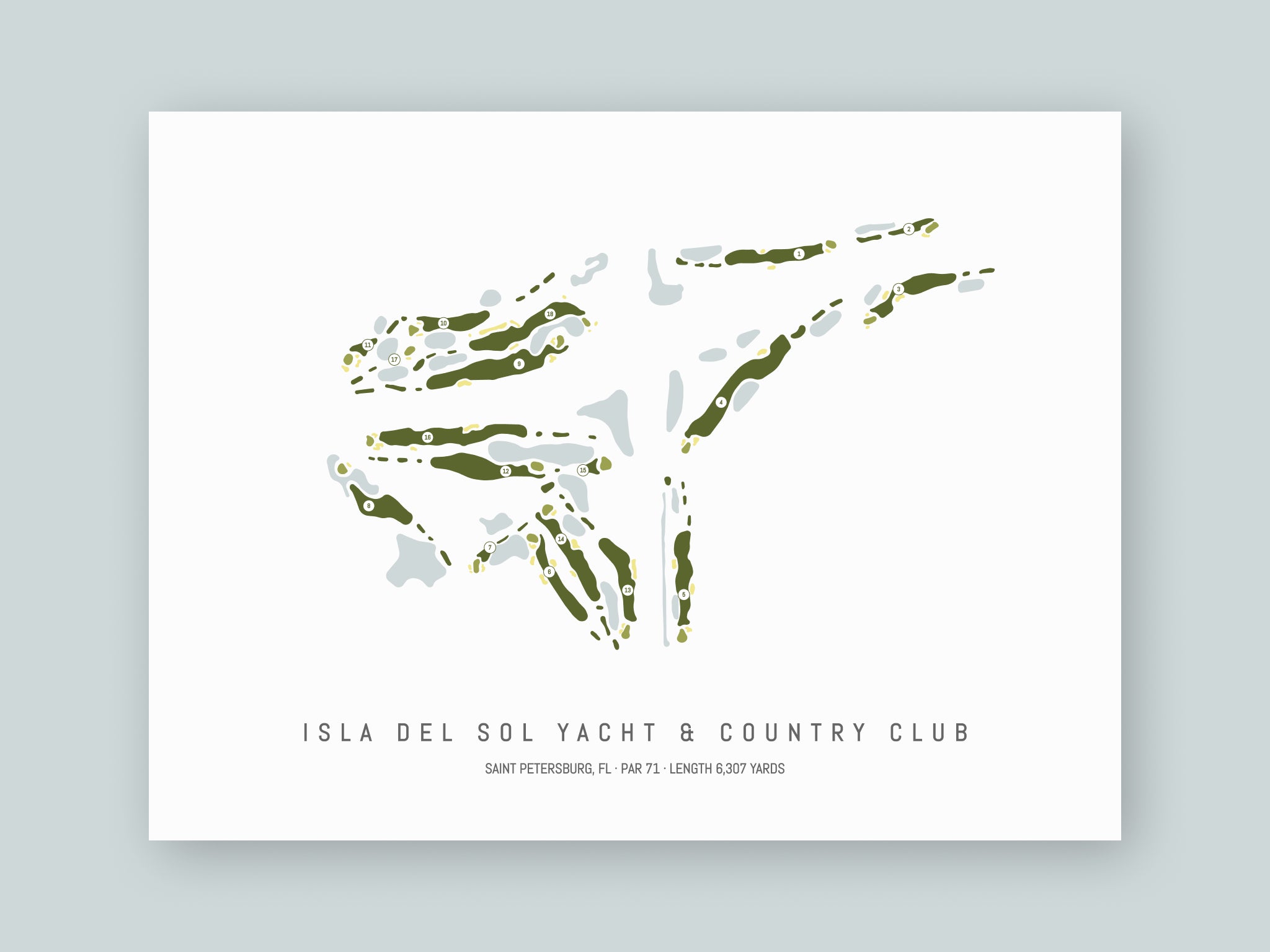 Isla-Del-Sol-Yacht-And-Country-Club-FL--Unframed-24x18-With-Hole-Numbers
