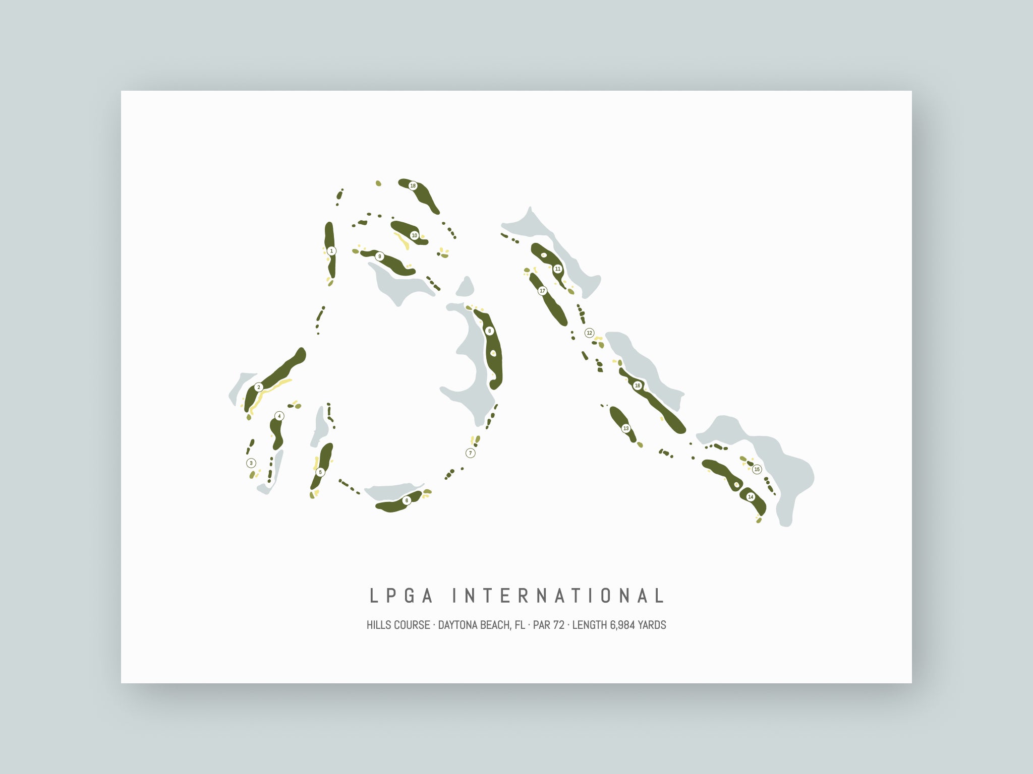 LPGA-International-Hills-Course-FL--Unframed-24x18-With-Hole-Numbers
