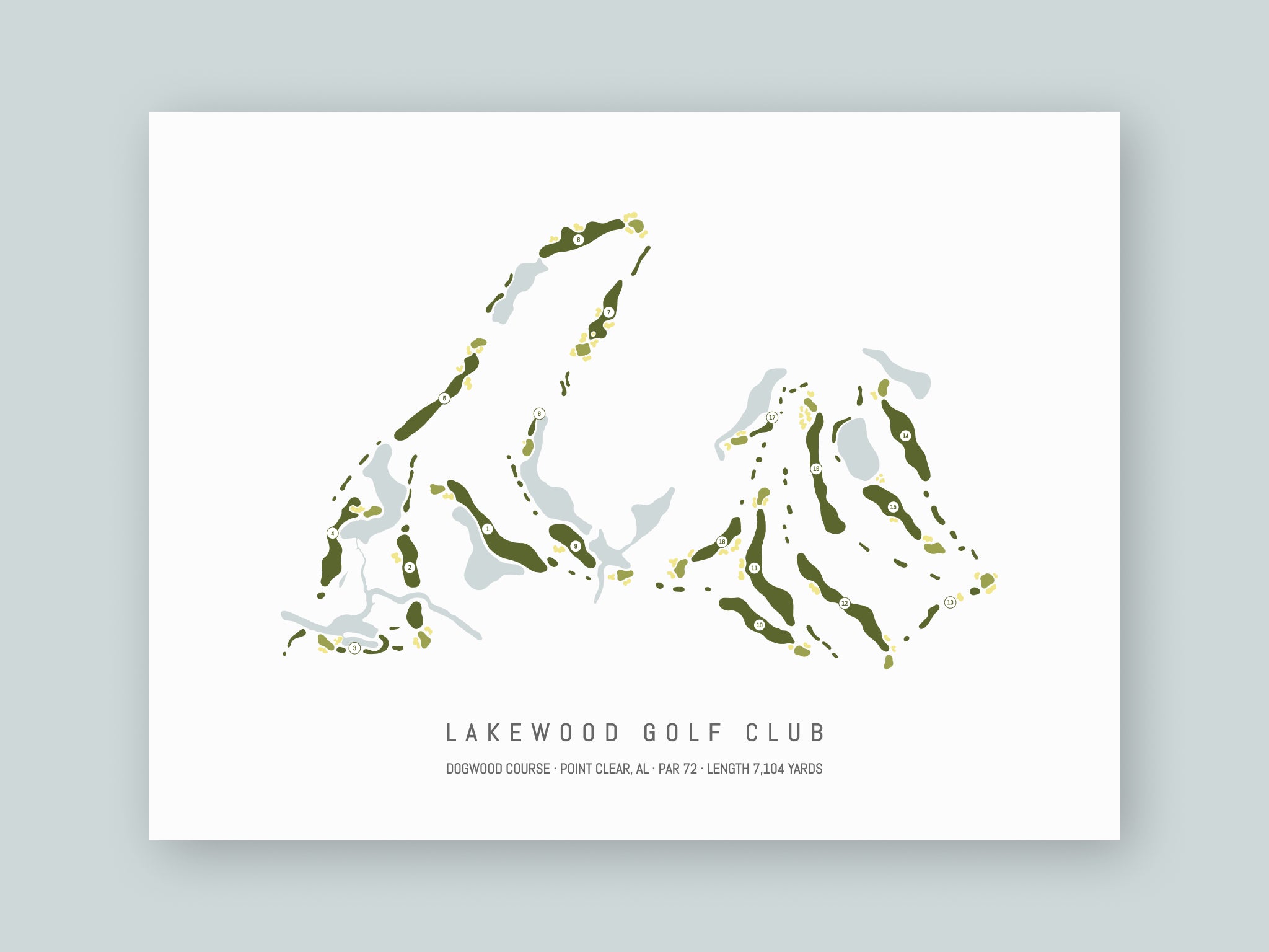 Lakewood-Golf-Club-Dogwood-Course-AL--Unframed-24x18-With-Hole-Numbers
