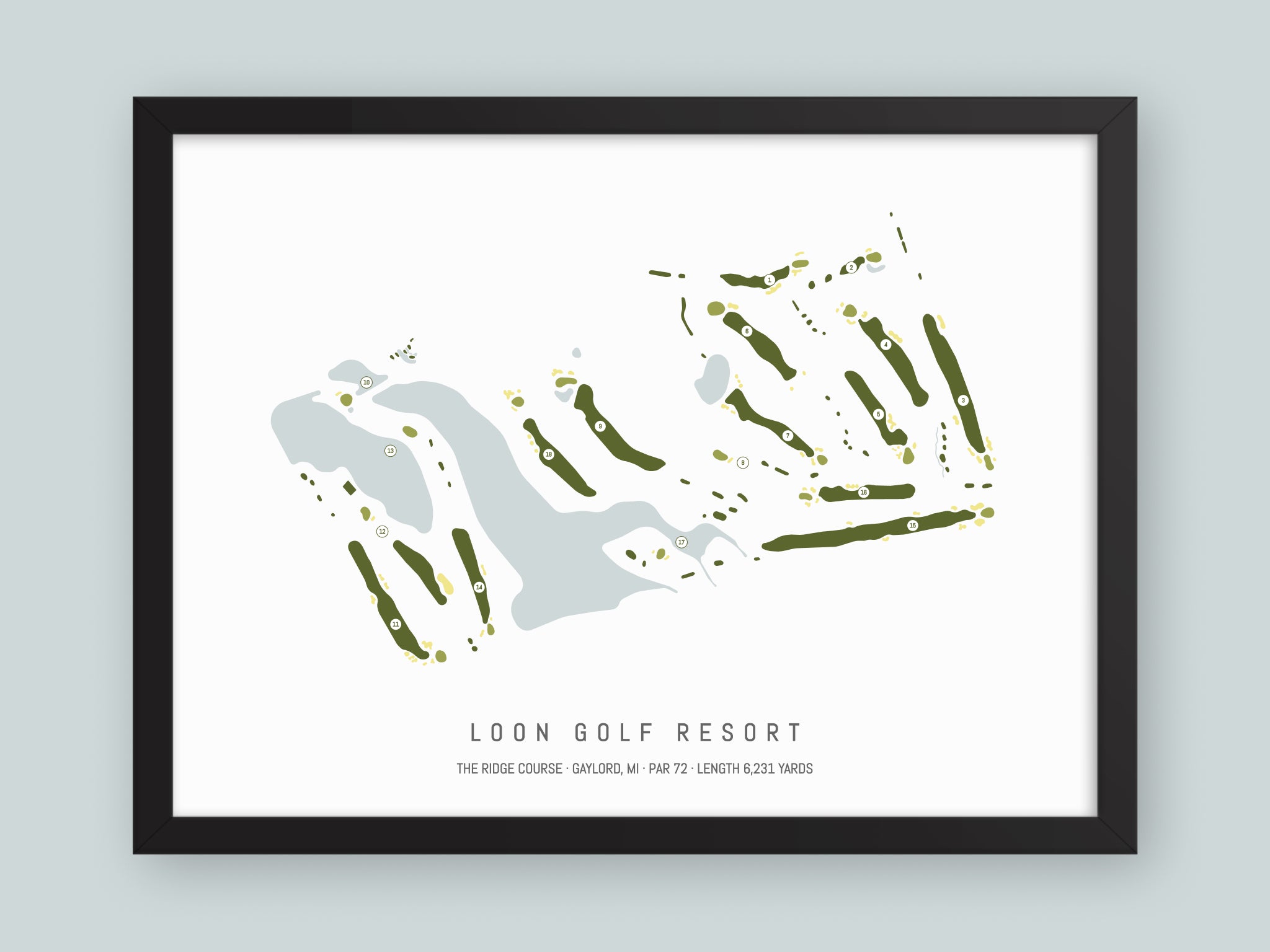 Loon-Golf-Resort-The-Ridge-Course-MI--Black-Frame-24x18-With-Hole-Numbers
