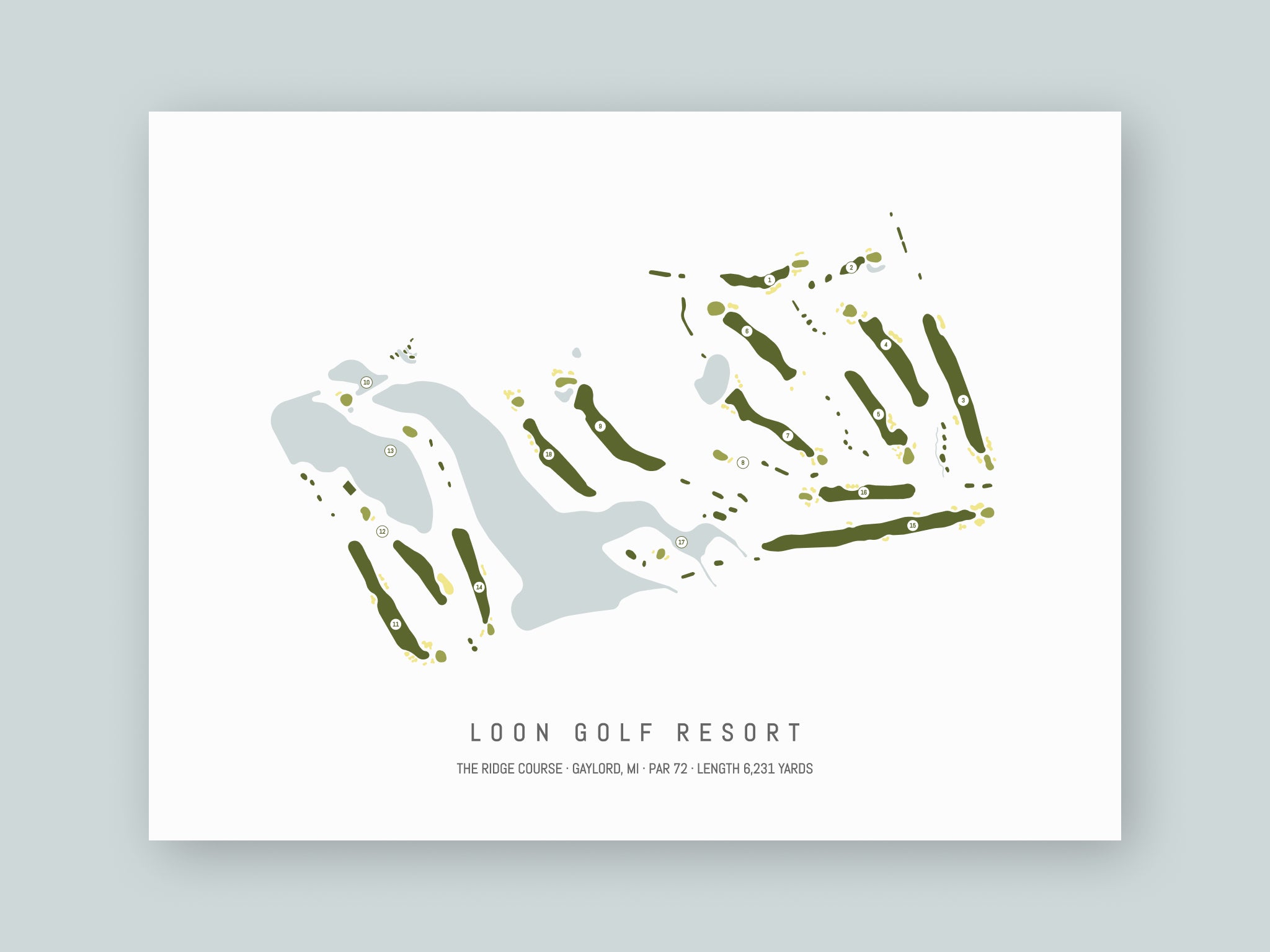Loon-Golf-Resort-The-Ridge-Course-MI--Unframed-24x18-With-Hole-Numbers