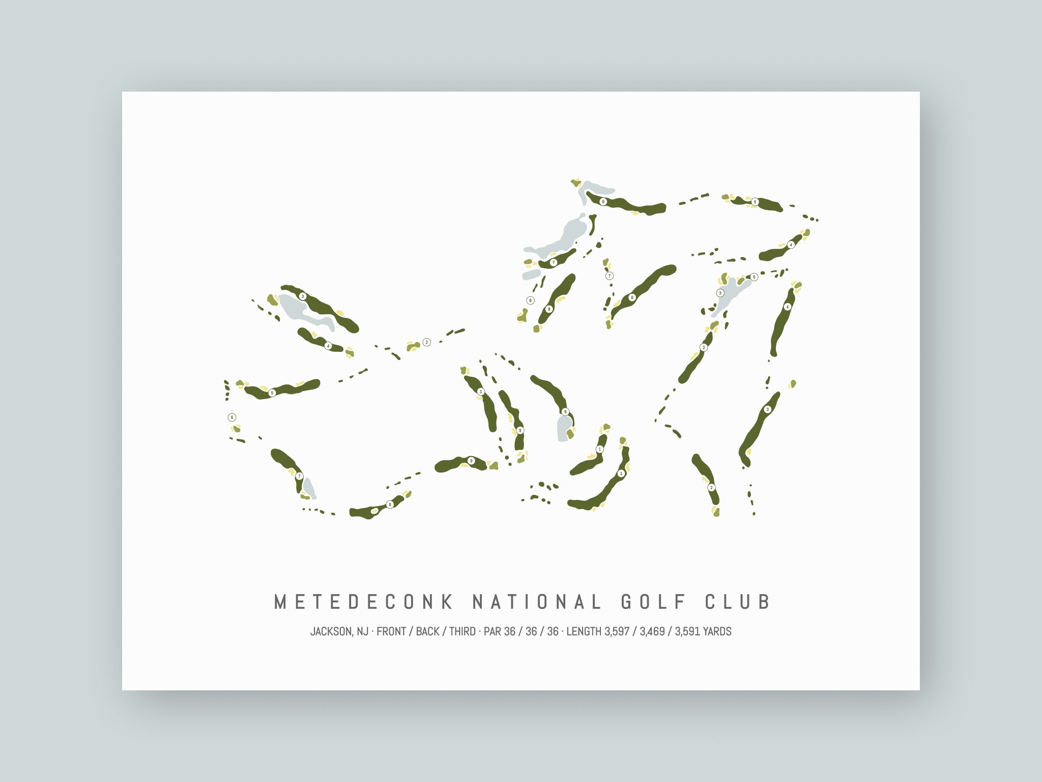 Metedeconk-National-Golf-Club-NJ--Unframed-24x18-With-Hole-Numbers