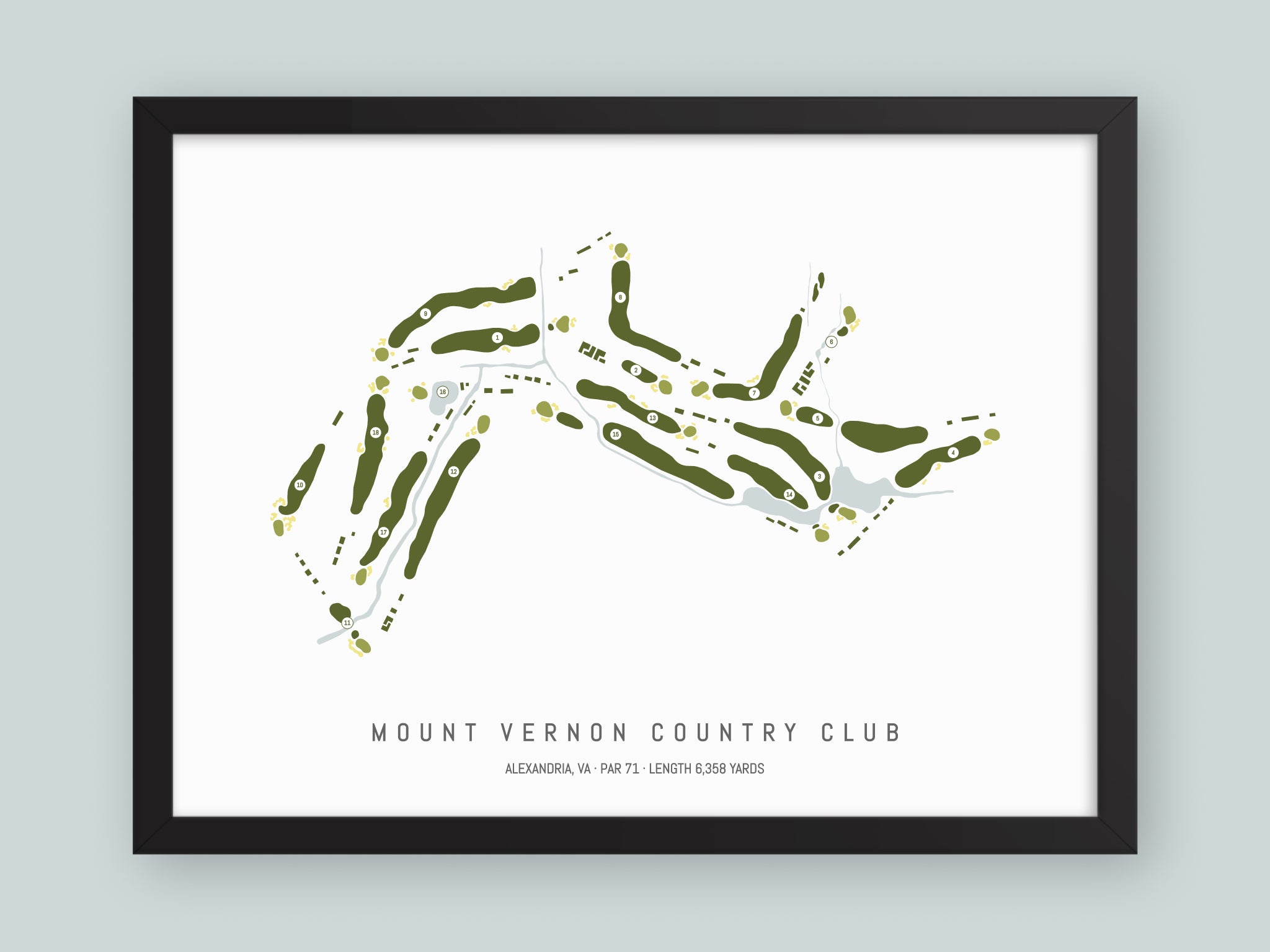 Mount-Vernon-Country-Club-VA--Black-Frame-24x18-With-Hole-Numbers