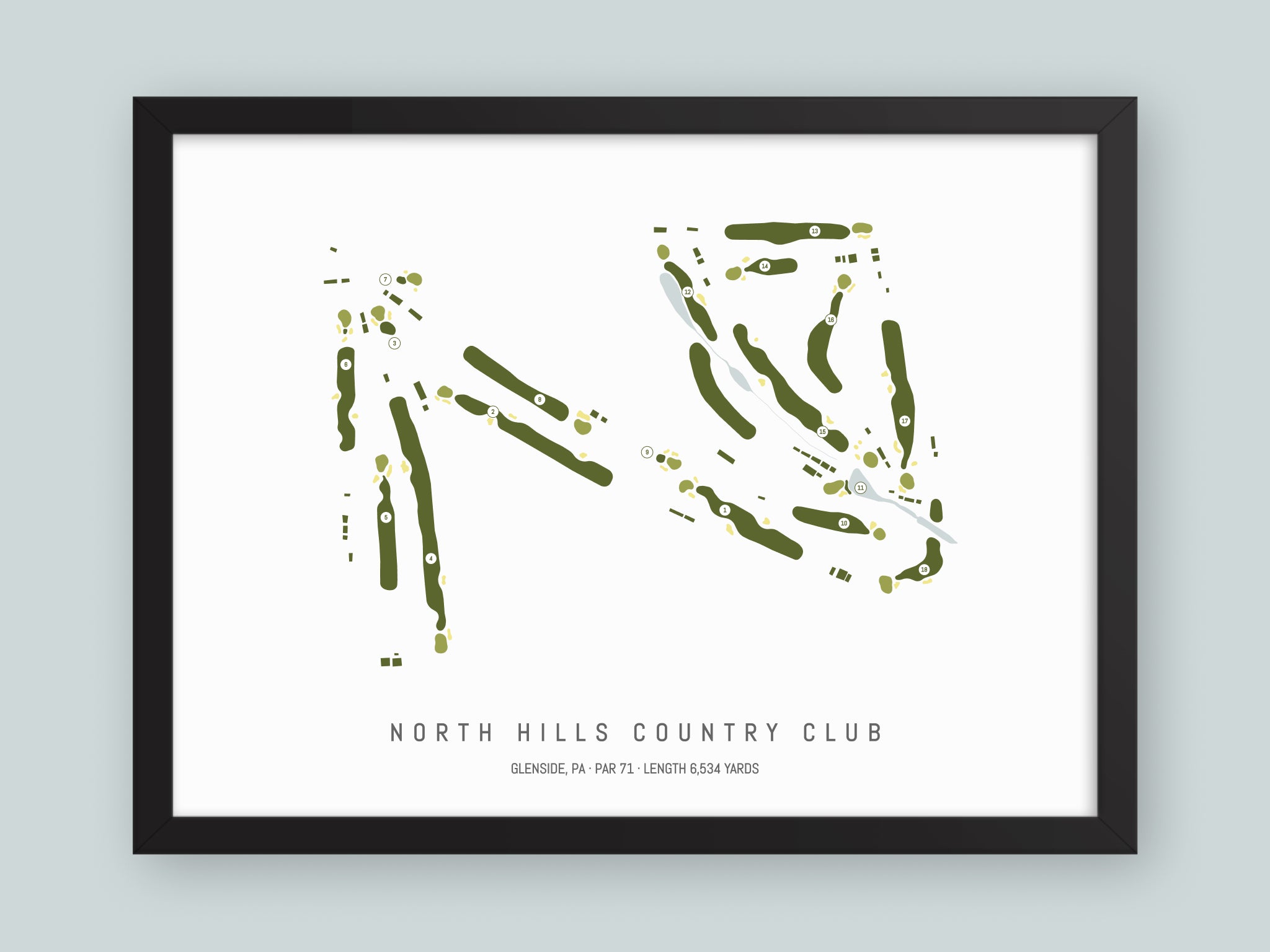 North-Hills-Country-Club-PA--Black-Frame-24x18-With-Hole-Numbers