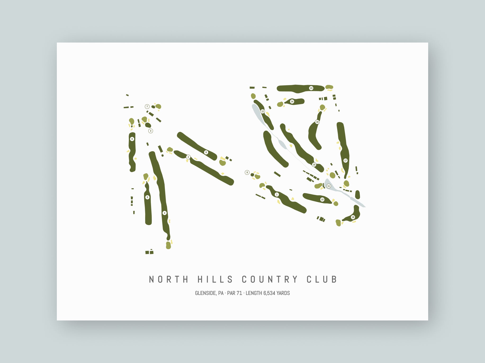 North-Hills-Country-Club-PA--Unframed-24x18-With-Hole-Numbers