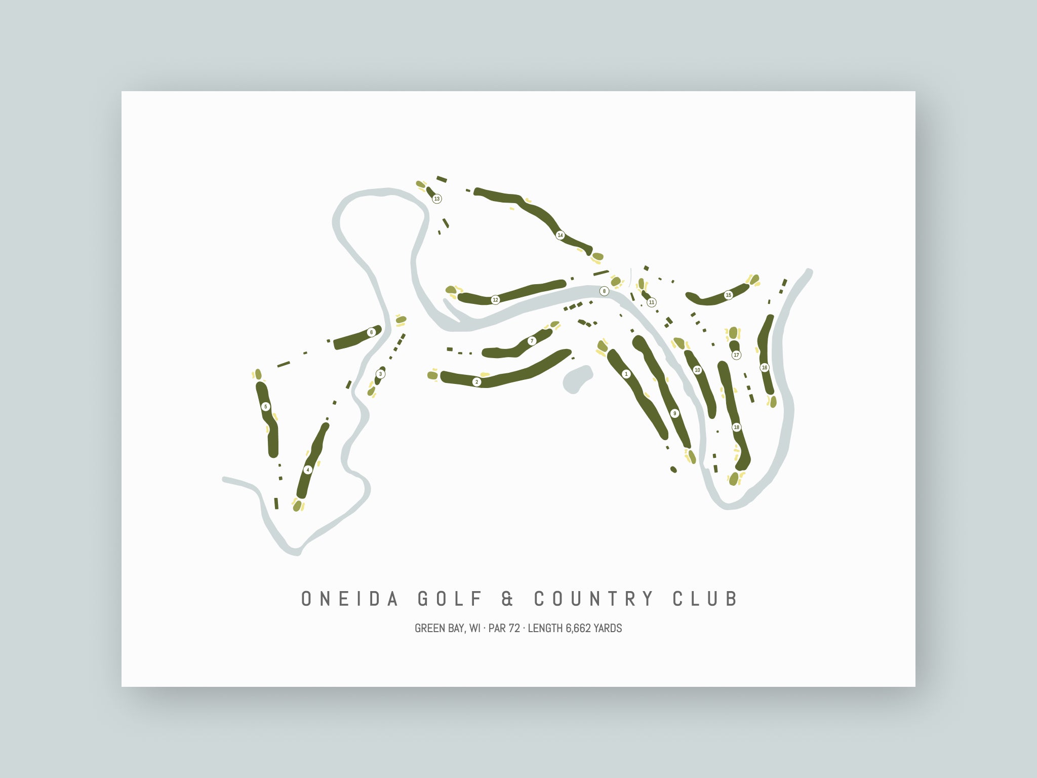 Oneida-Golf-And-Country-Club-WI--Unframed-24x18-With-Hole-Numbers