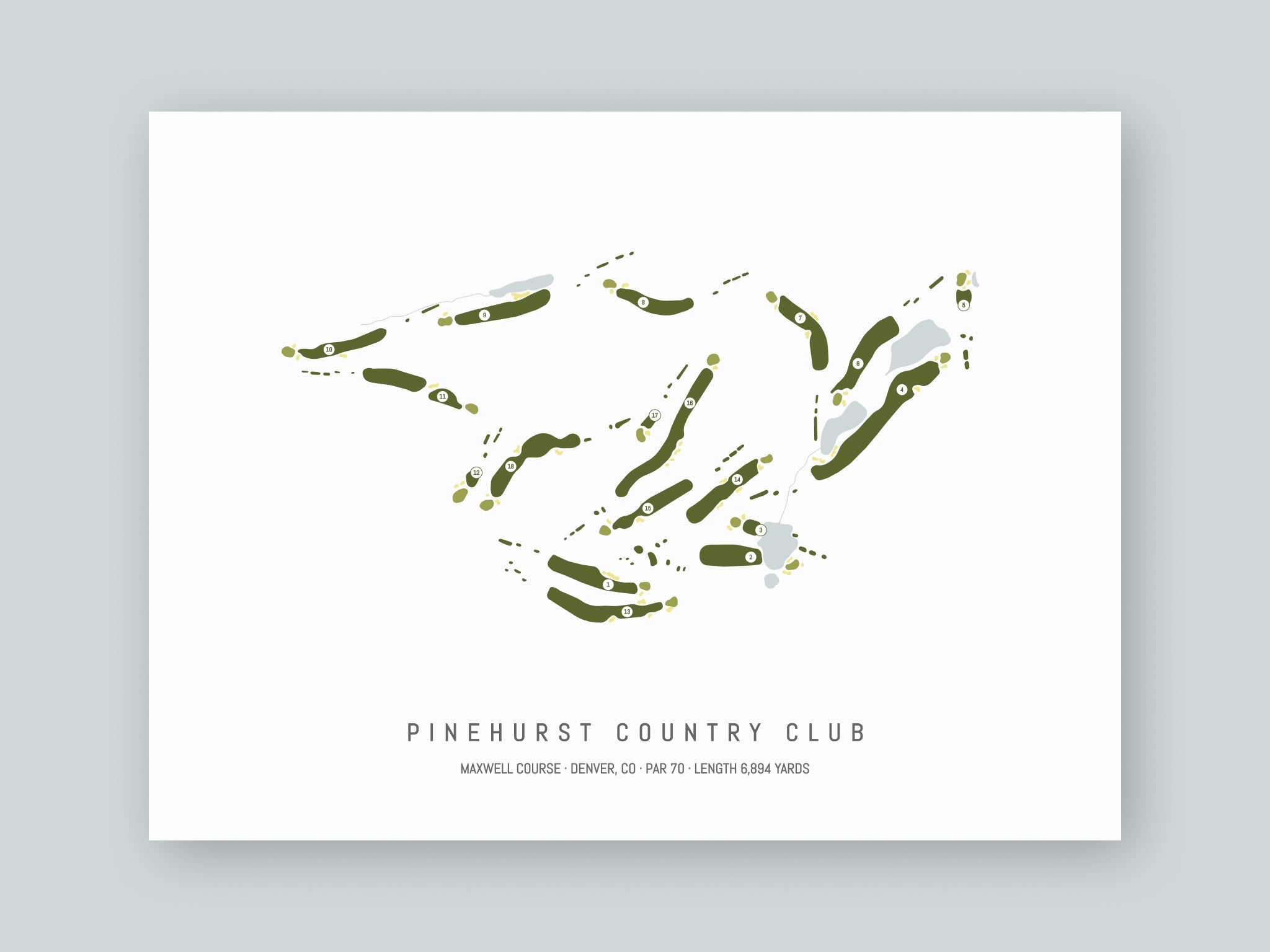 Pinehurst-Country-Club-Maxwell-Course-CO--Unframed-24x18-With-Hole-Numbers