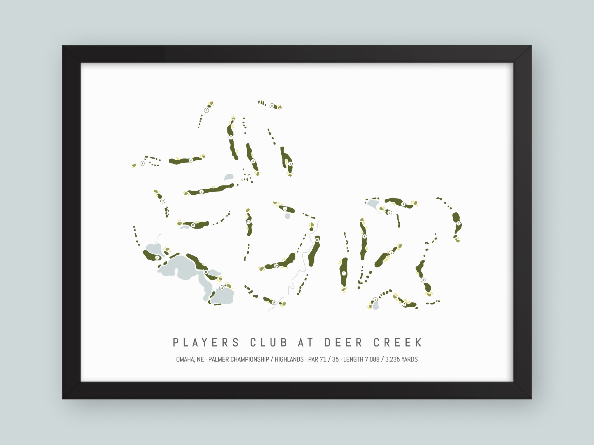 Players-Club-At-Deer-Creek-NE--Black-Frame-24x18-With-Hole-Numbers