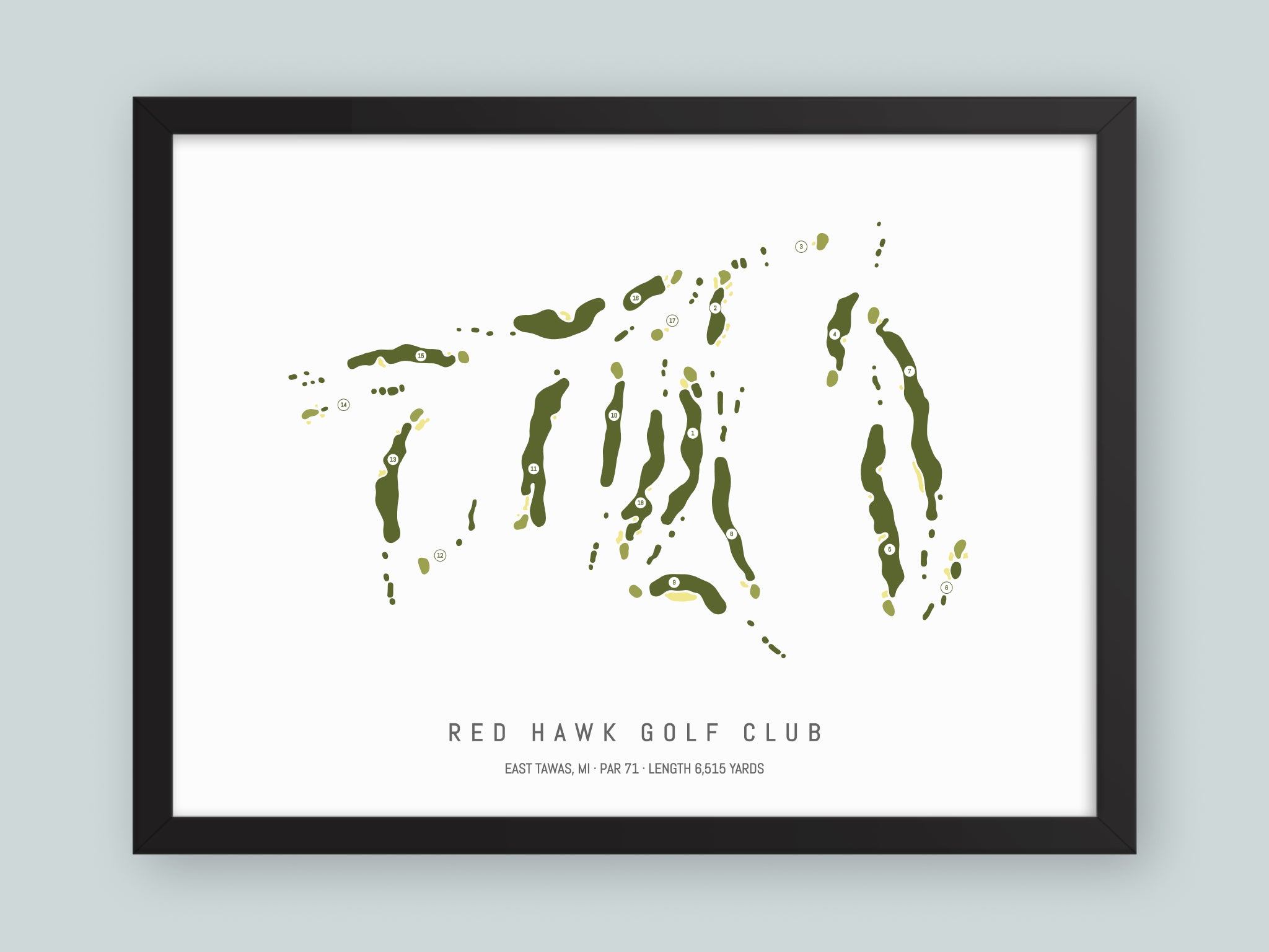 Red-Hawk-Golf-Club-MI--Black-Frame-24x18-With-Hole-Numbers