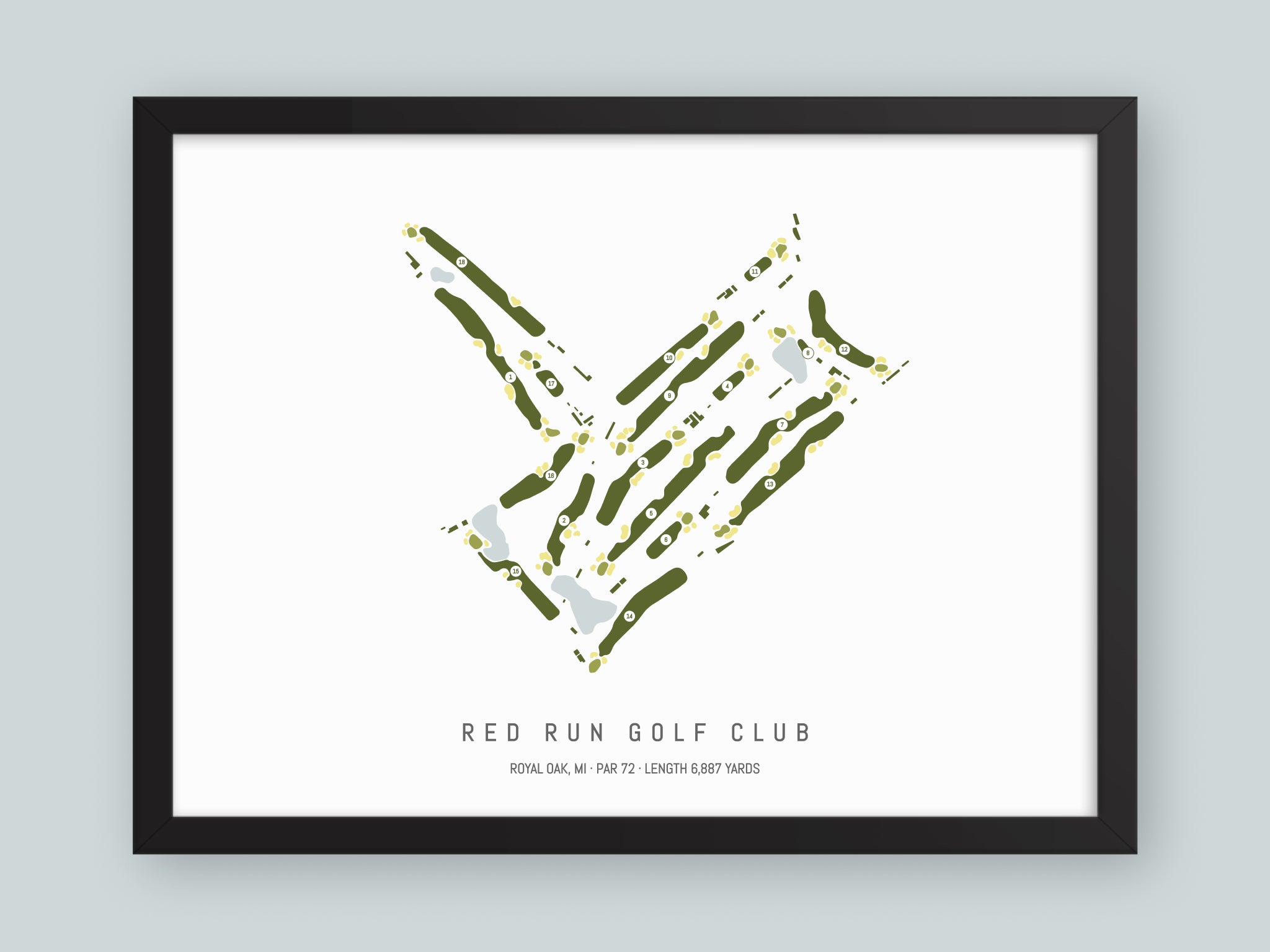 Red-Run-Golf-Club-MI--Black-Frame-24x18-With-Hole-Numbers