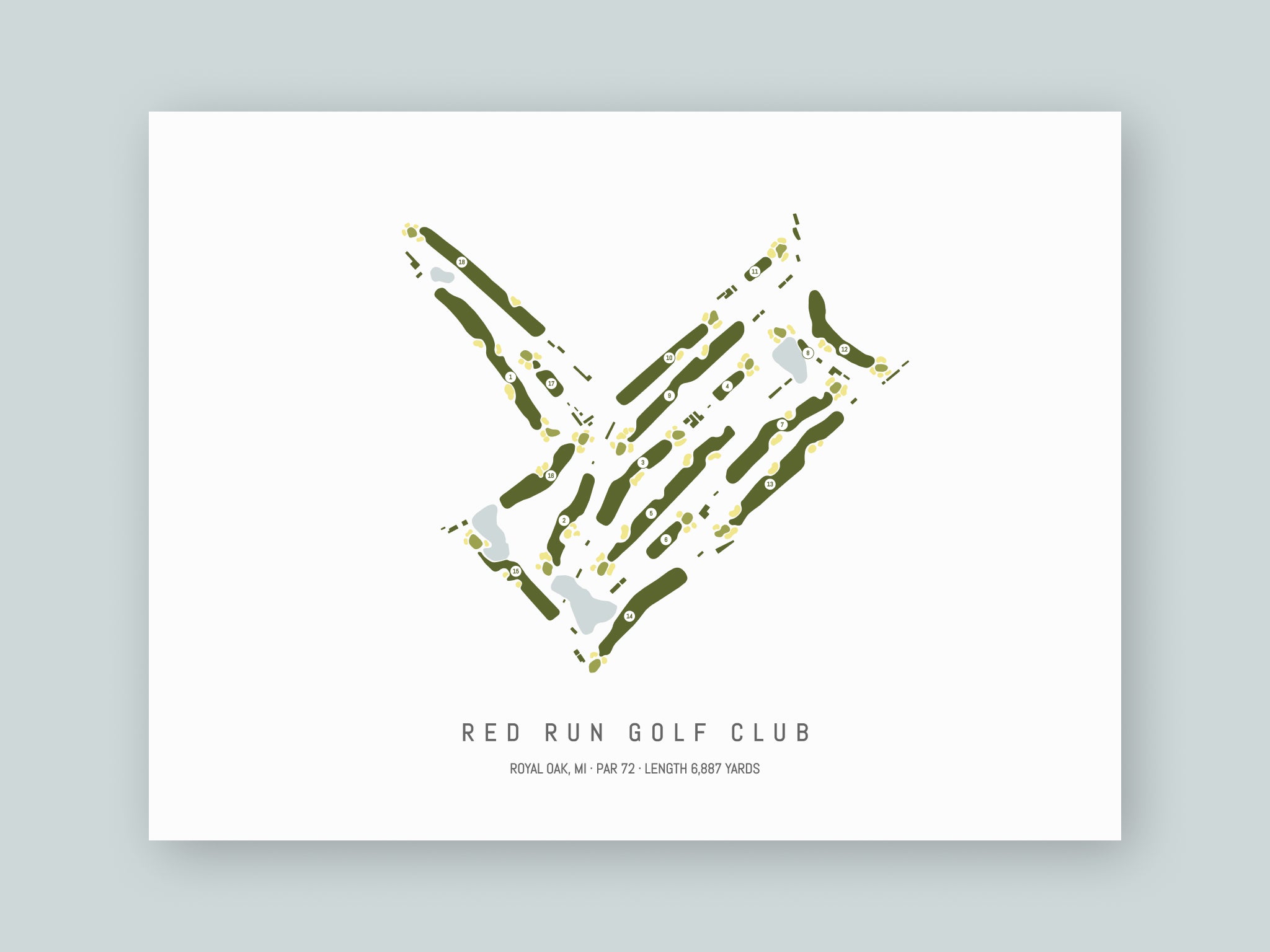 Red-Run-Golf-Club-MI--Unframed-24x18-With-Hole-Numbers