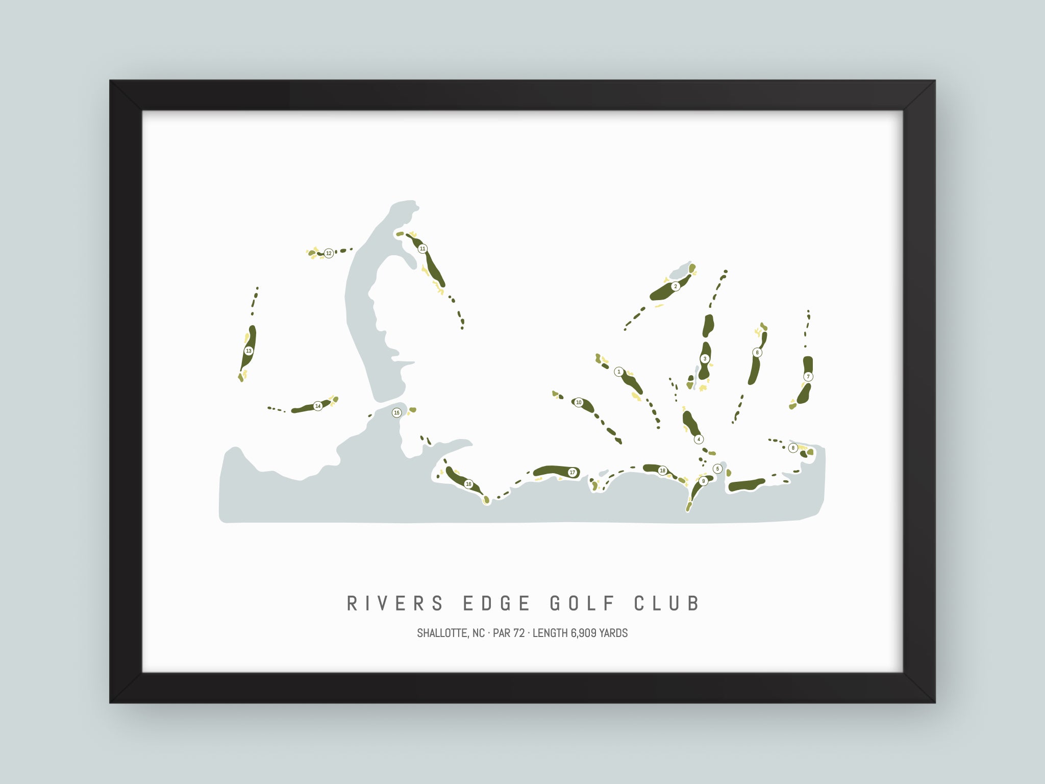 Rivers-Edge-Golf-Club-NC--Black-Frame-24x18-With-Hole-Numbers