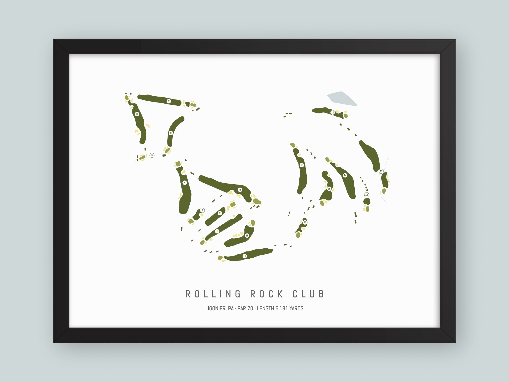 Rolling-Rock-Club-PA--Black-Frame-24x18-With-Hole-Numbers