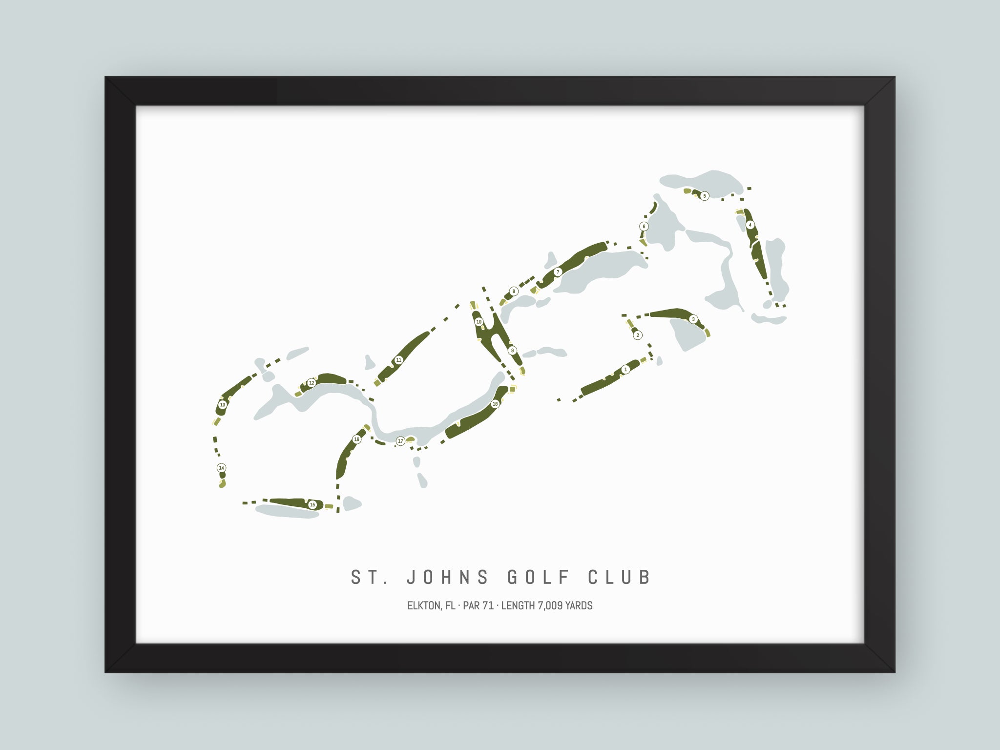 St-Johns-Golf-Club-FL--Black-Frame-24x18-With-Hole-Numbers