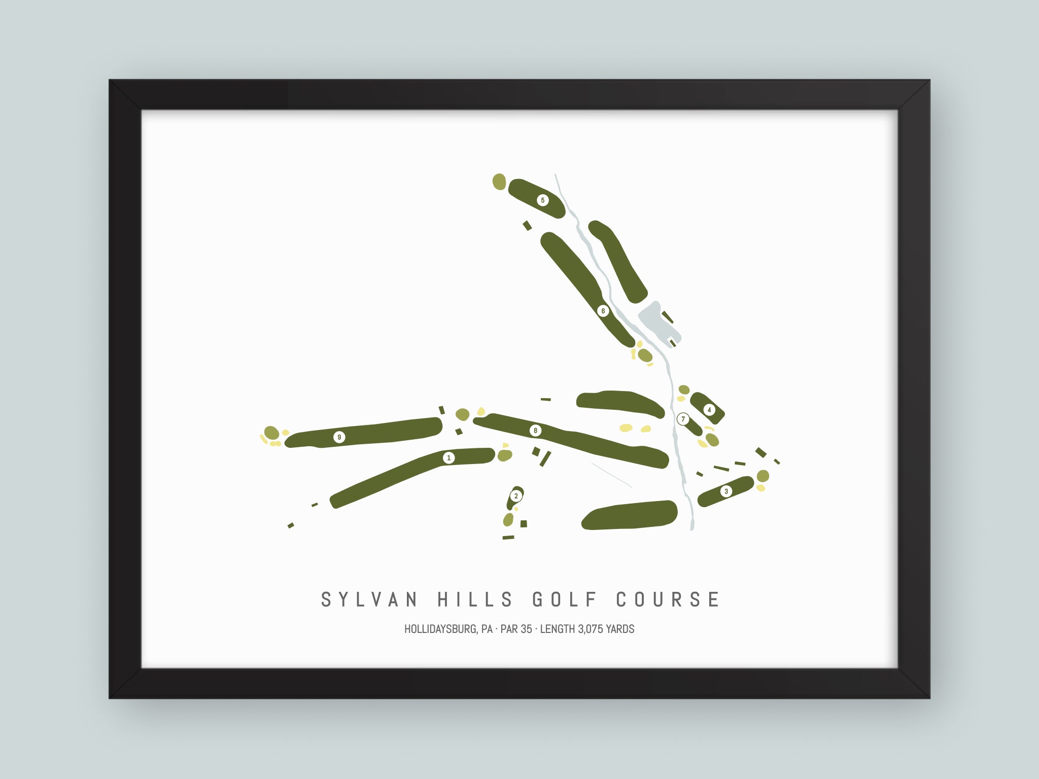 Sylvan-Hills-Golf-Club-PA--Black-Frame-24x18-With-Hole-Numbers