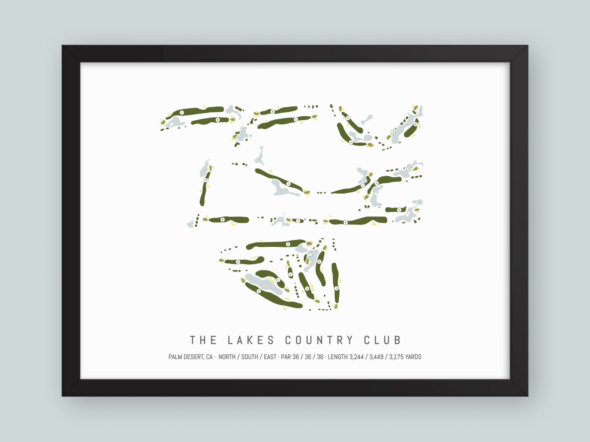 The-Lakes-Country-Club-CA--Black-Frame-24x18-With-Hole-Numbers