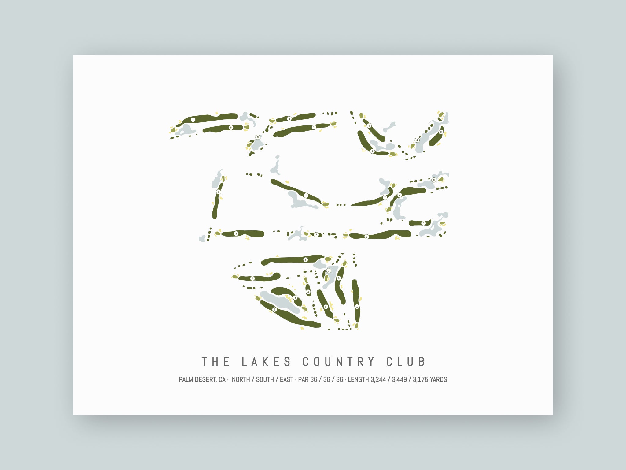 The-Lakes-Country-Club-CA--Unframed-24x18-With-Hole-Numbers
