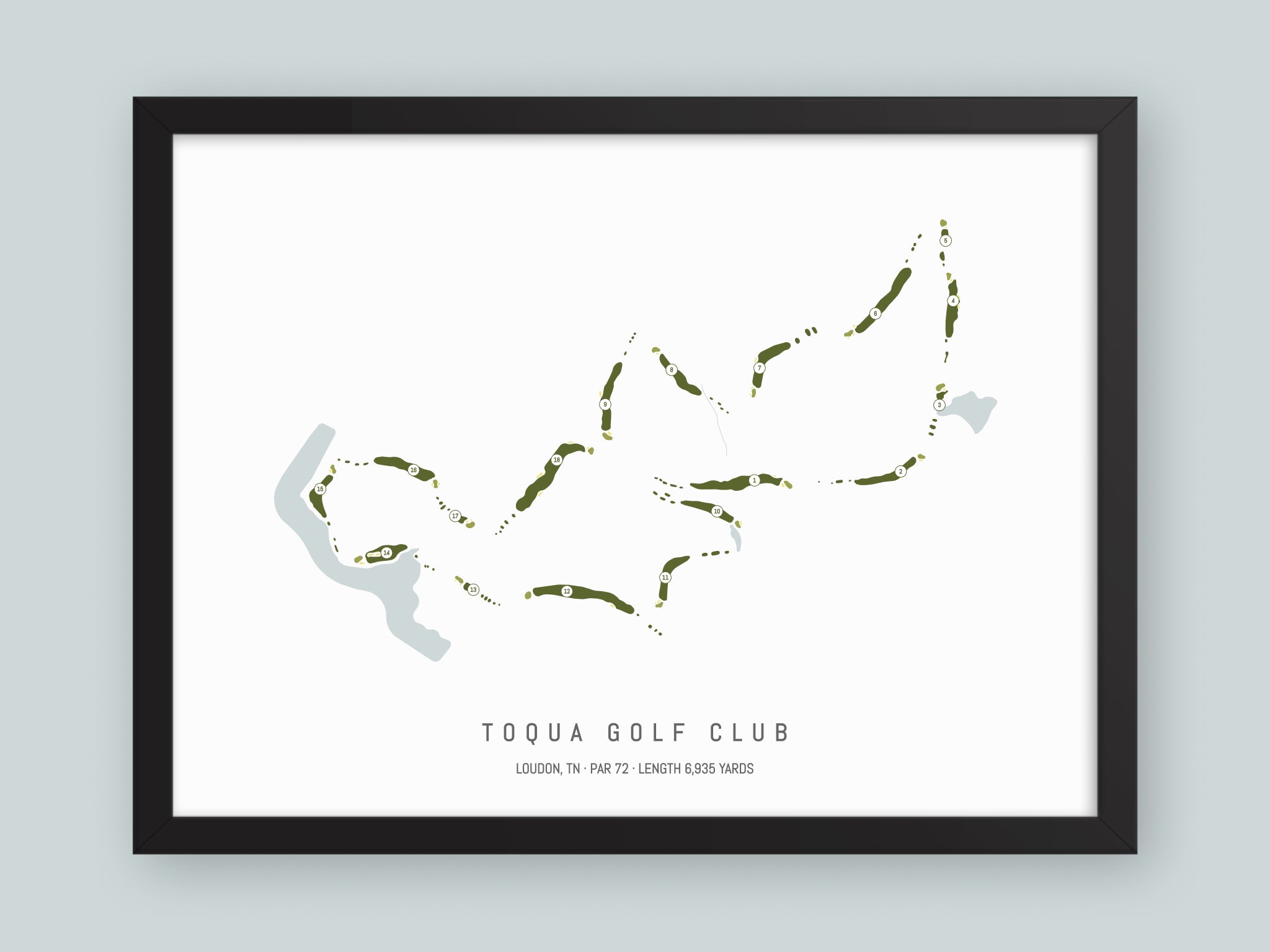 Toqua-Golf-Club-TN--Black-Frame-24x18-With-Hole-Numbers