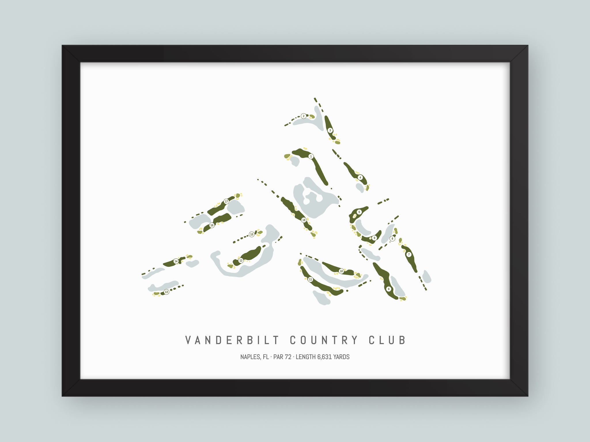 Vanderbilt-Country-Club-FL--Black-Frame-24x18-With-Hole-Numbers