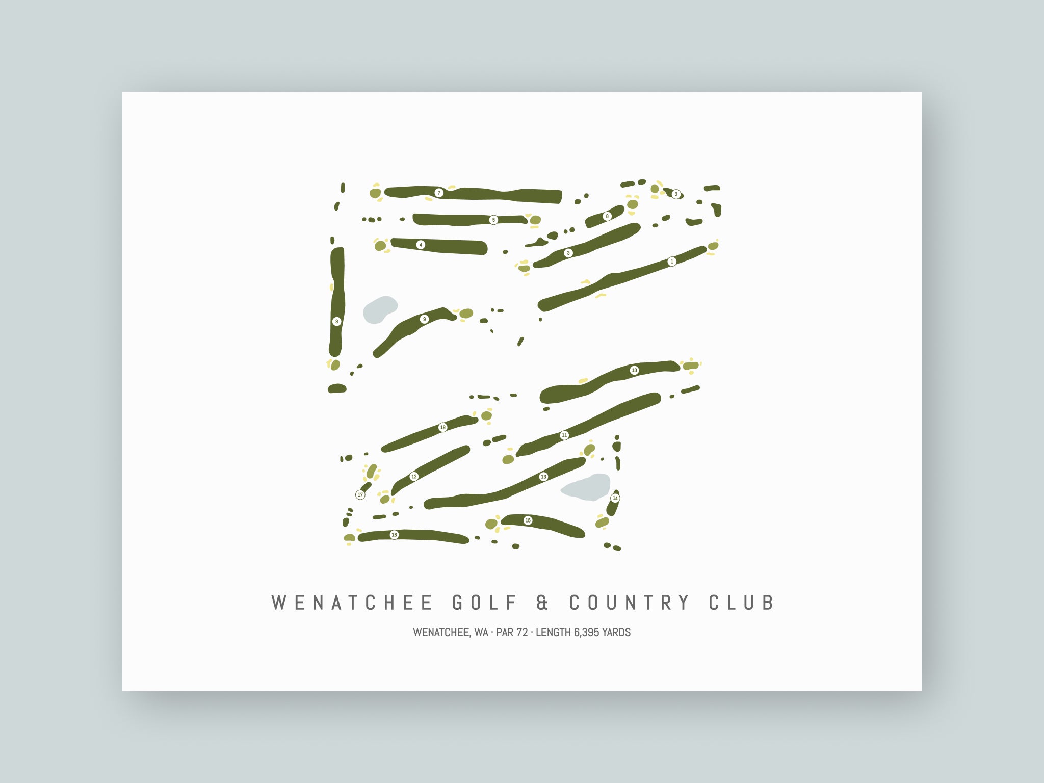 Wenatchee-Golf-And-Country-Club-WA--Unframed-24x18-With-Hole-Numbers