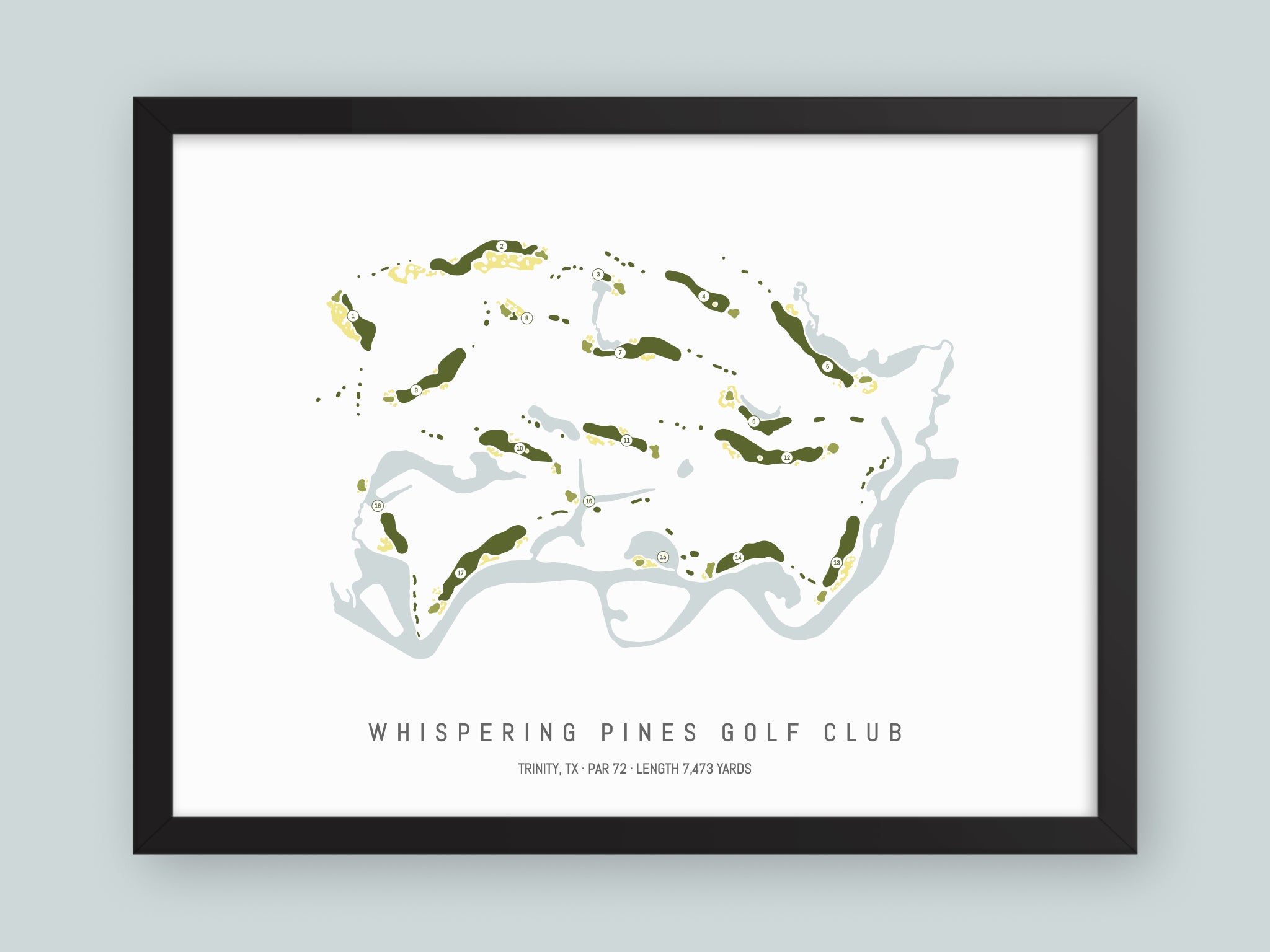 Whispering-Pines-Golf-Club-TX--Black-Frame-24x18-With-Hole-Numbers