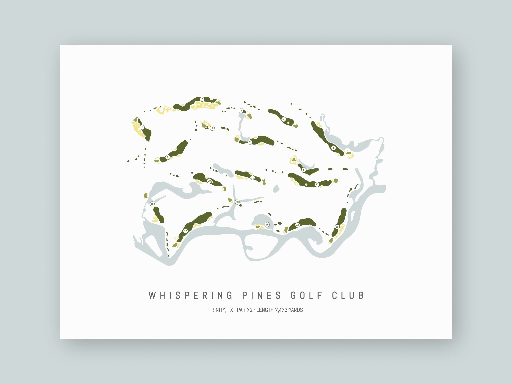 Whispering-Pines-Golf-Club-TX--Unframed-24x18-With-Hole-Numbers