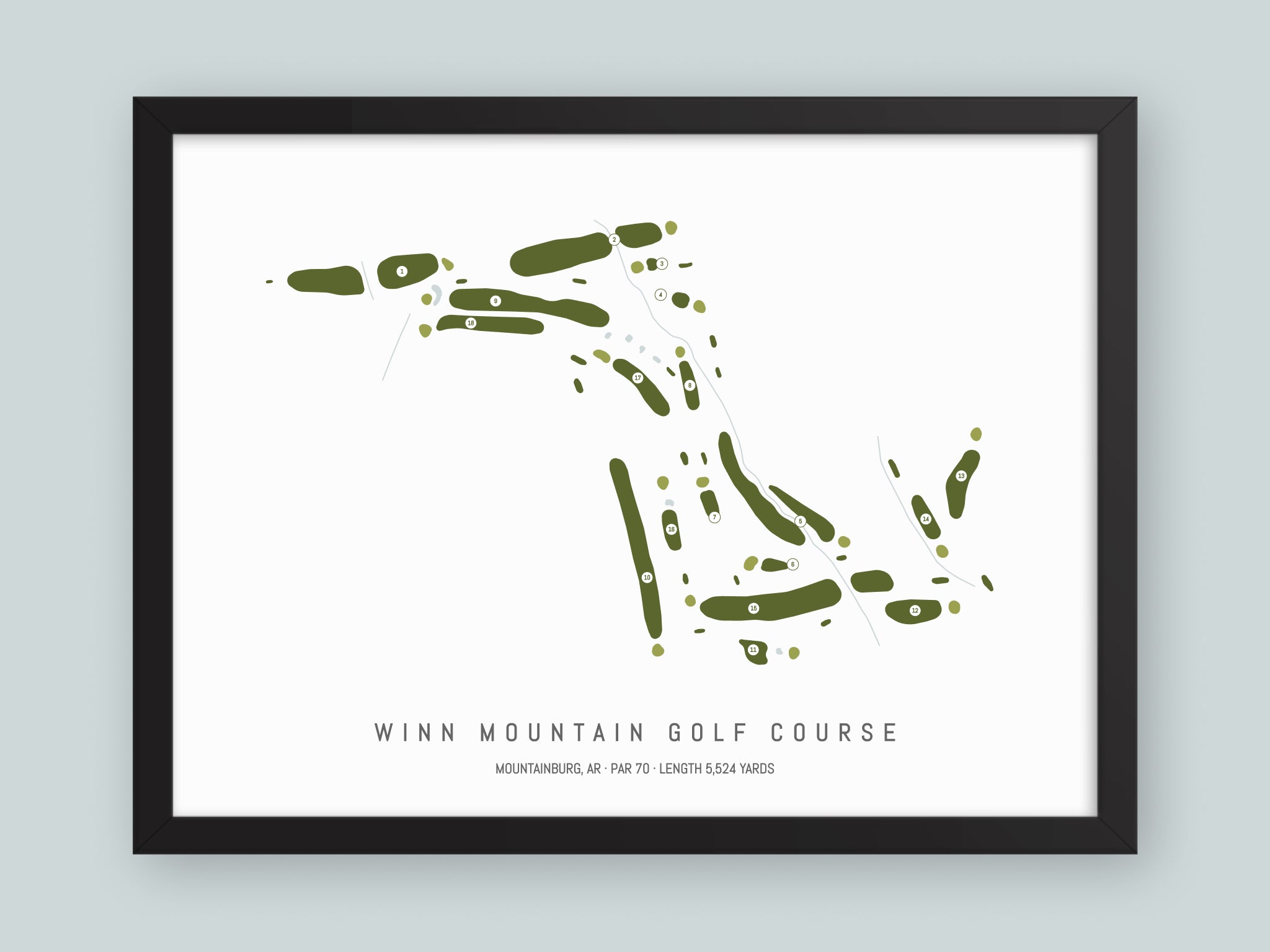 Winn-Mountain-Golf-Course-AR--Black-Frame-24x18-With-Hole-Numbers