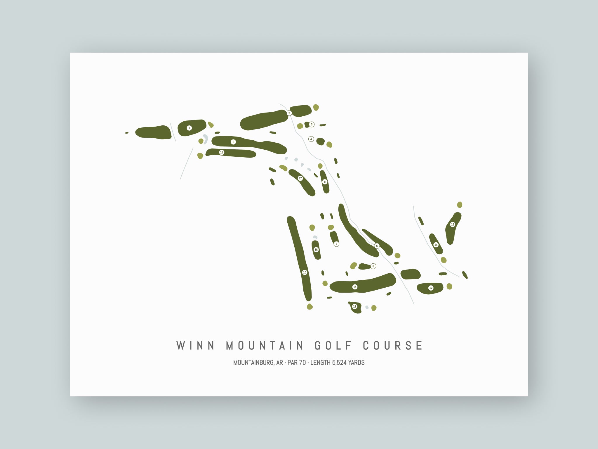 Winn-Mountain-Golf-Course-AR--Unframed-24x18-With-Hole-Numbers
