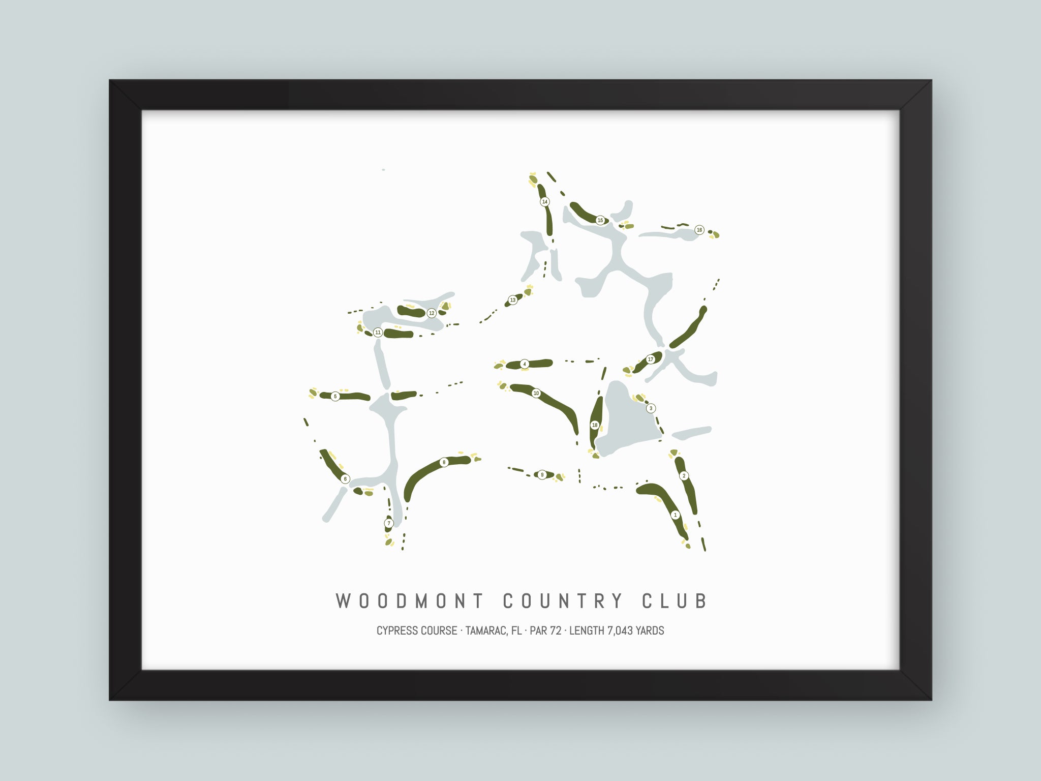 Woodmont-Country-Club-Cypress-Course-FL--Black-Frame-24x18-With-Hole-Numbers